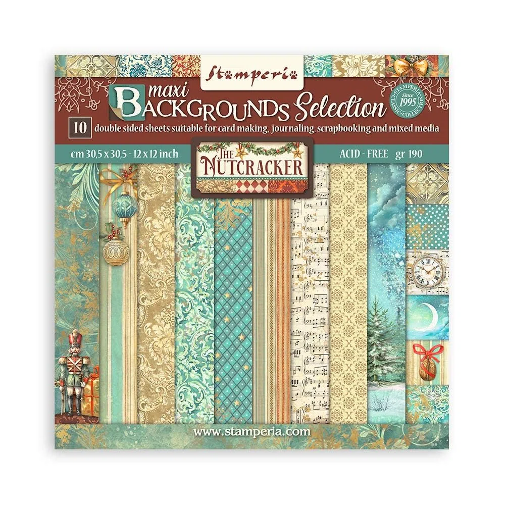 Stamperia - Scrapbook Paper Pad for Scrapbooks, Albums, Cards, Bullet Journals and More, Acid Free, Double-Sided, Perfect for Crafts and Gifting (The Nutcracker Maxi Background) (30,5 x 30,5 cm)
