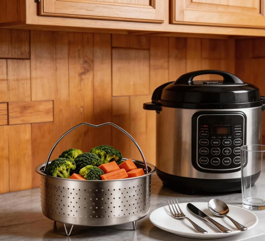 Cesta de vapor para cocinar, cesta de vapor de verduras de acero inoxidable para ollas a presión, accesorios de ollas (diámetro exterior: 22 cm)
