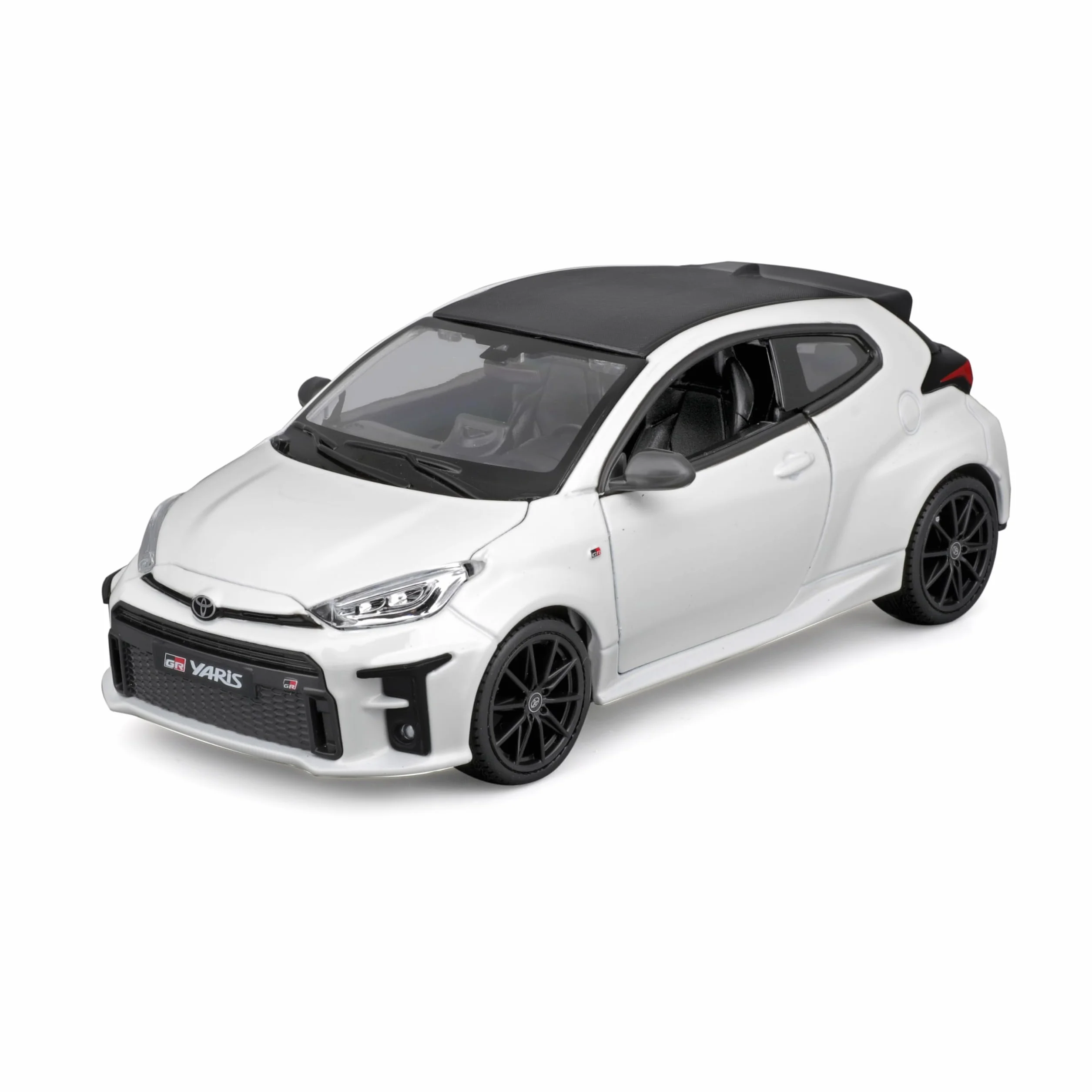 COLORBABY Burago Maqueta Coche Toyota GR Yaris, Escala 1:24, Diseño aerodinámico en Rojo o Blanco, Fabricado en Die-Cast Metal, Puertas de Apertura Manual, Interior detallado (78126)