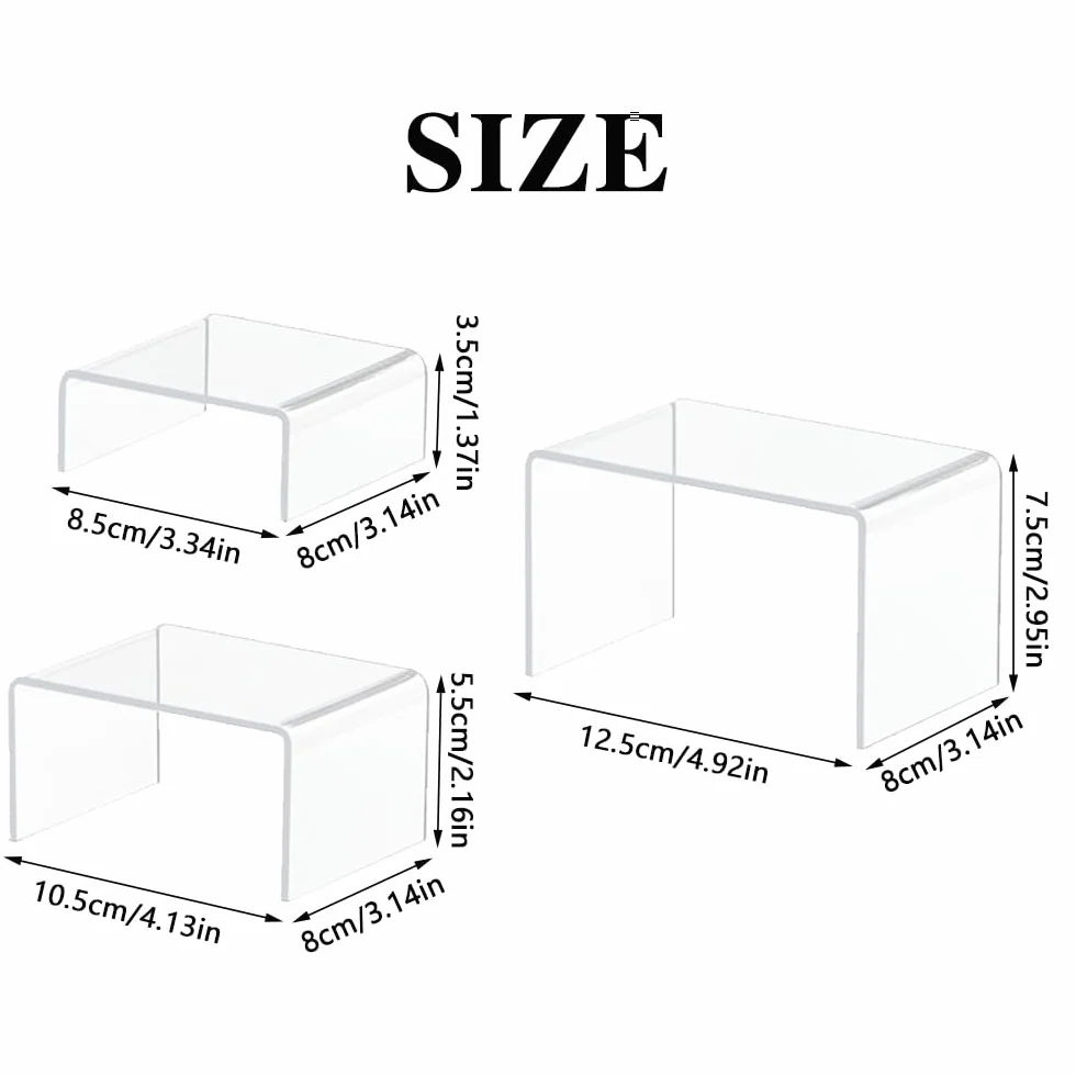 6 Piezas Riser Clear Small Elevadores de Exhibición de Acrílico, Acrylic Decorator Stand Shelf, Expositor Metacrilato para Exhibir Joyería Decoraciones de Postres de Magdalenas, 3 Tamaños