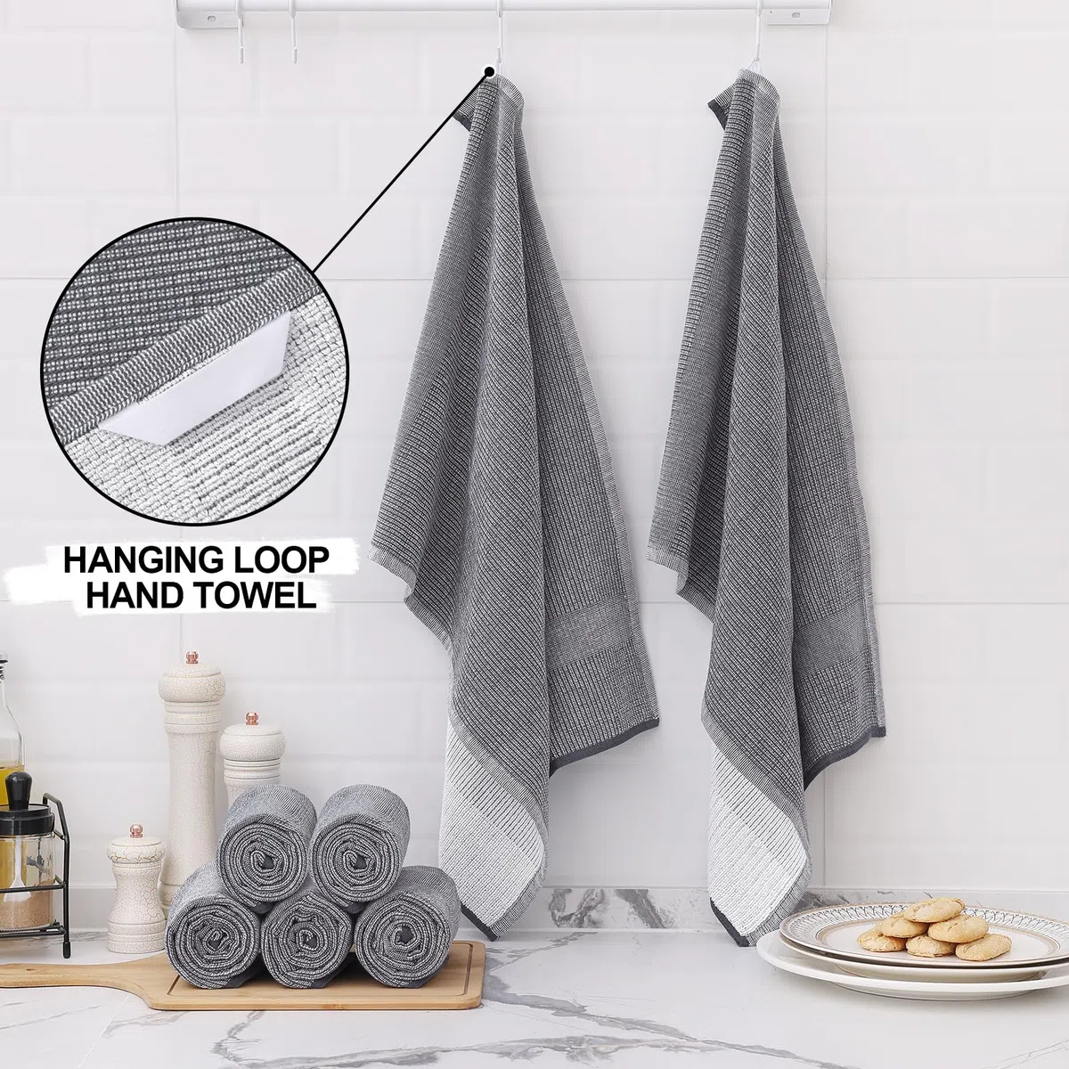 Homaxy Toallas de Cocina (18 x 28 Pulgadas, Paquete de 6), Toallas de Mano Grandes de algodón para Cocina, Planas y de Rizo, Juego de paños de Cocina Altamente absorbentes de 380 g/m²