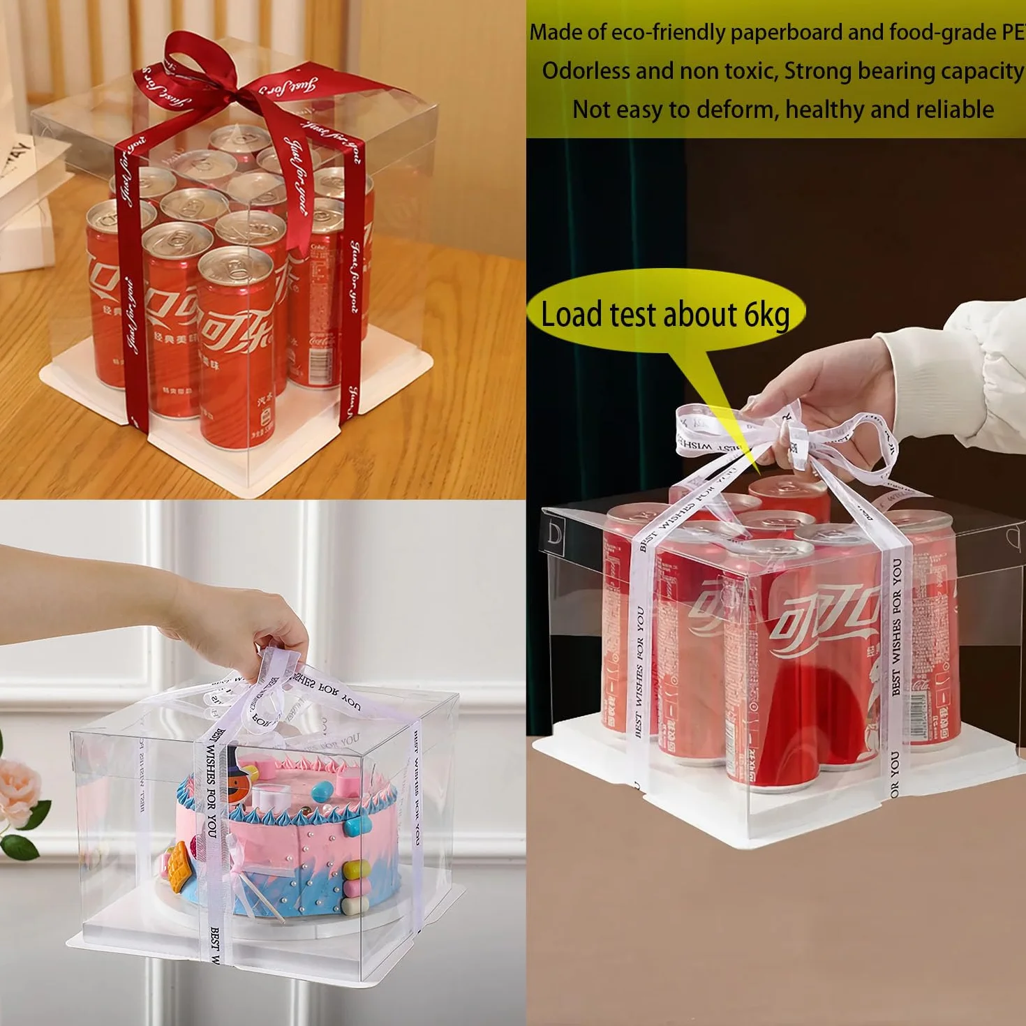 RHBHY 2pcs Cajas para Tartas Caja de Pastel Transparente Cajas para Pasteles 26 * 26cm Caja para Tartas de Plástico de Embalaje Pastel con Cinta para Tarta Exhibición de Postre Transportar (26 * 26)
