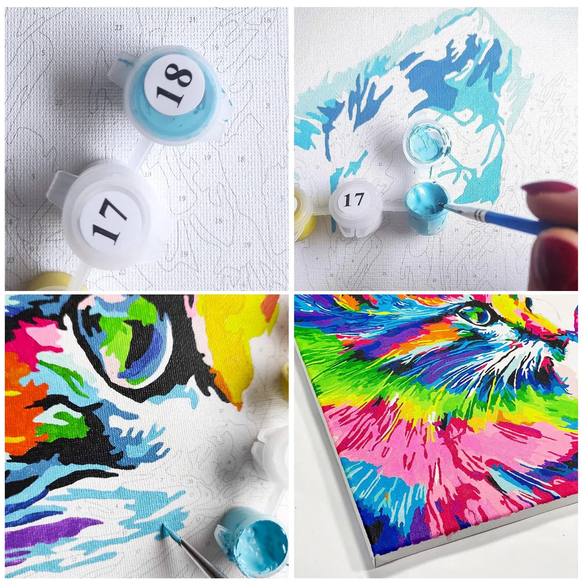 Artnapi Pintura por números Adultos con marco | DIY pintado a mano | Animales - Gato de colores | Kit para principiantes y adultos | Set que incluye pinturas acrílicas y pinceles | Lienzo 40x50cm