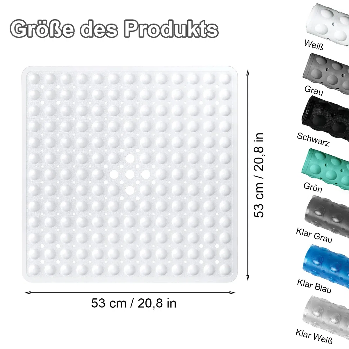 Alfombra de Ducha Antideslizante, 53 x 53 cm Alfombra Antideslizante con Ventosas, Alfombrilla de Ducha Cuadrada para Sauna, Alfombrilla de Baño con Agujeros de Drenaje, para Saunas, Gris