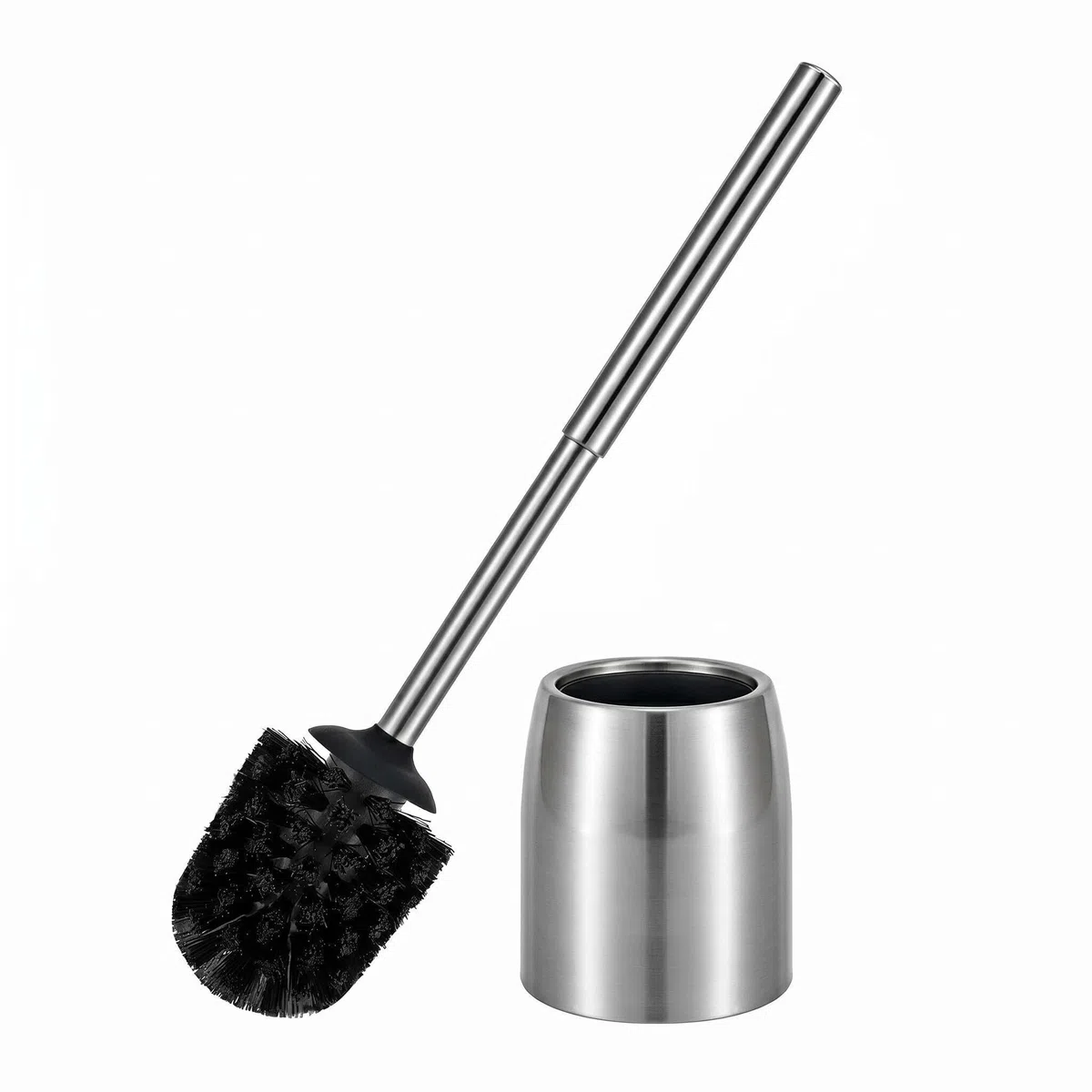 Juego de Cepillo y Soporte para Inodoro de Acero Inoxidable Cepillado Níquel - Mango de 40CM - Cerdas de Alta Densidad Cepillo para Taza de Baño, Cepillos de Limpieza para Baño con Base Plate