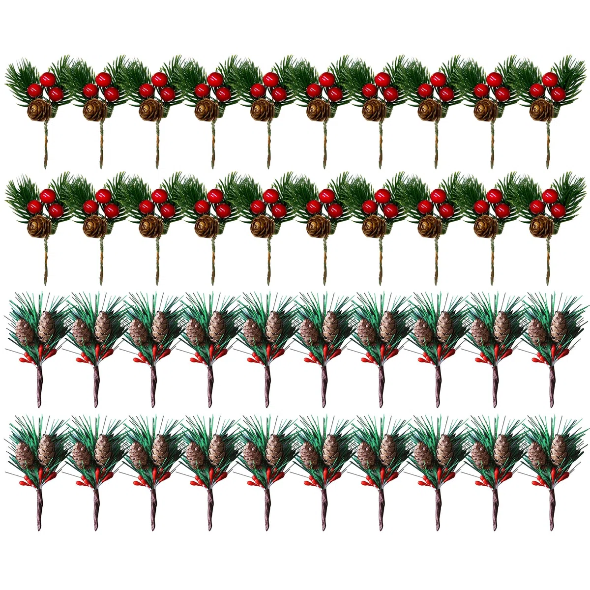 40 Pcs Ramas de Pino Artificiales,Bayas de Navidad Artificiales Rama de Pino Artificial Ramas Navideñas Ramas de Bayas Artificiales Bayas Navideñas Artificiales Rama de Pino Navidad