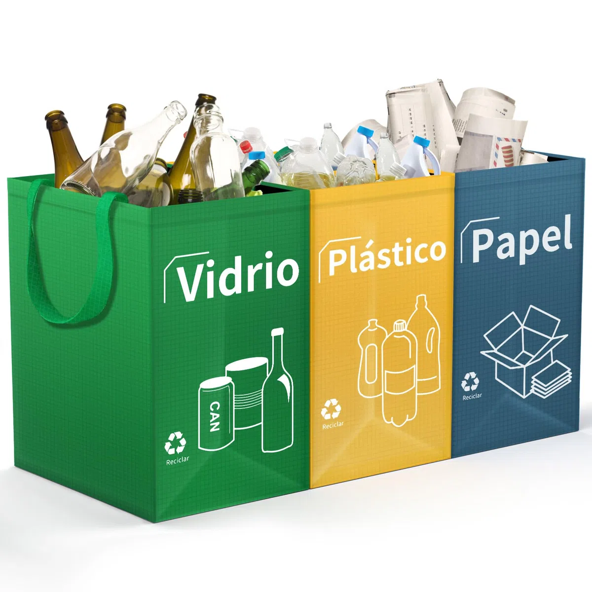 Opret Cubos de Basura Reciclaje 3 Piezas 40L con Asas para Papelera Vidrio Plástico Cocina