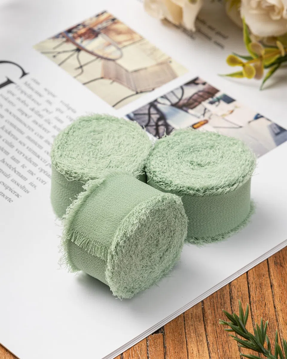 AOKSUNOVA Cinta de eucalipto verde 2,5 cm x 18,9 m - regalo, boda, gasa de tela