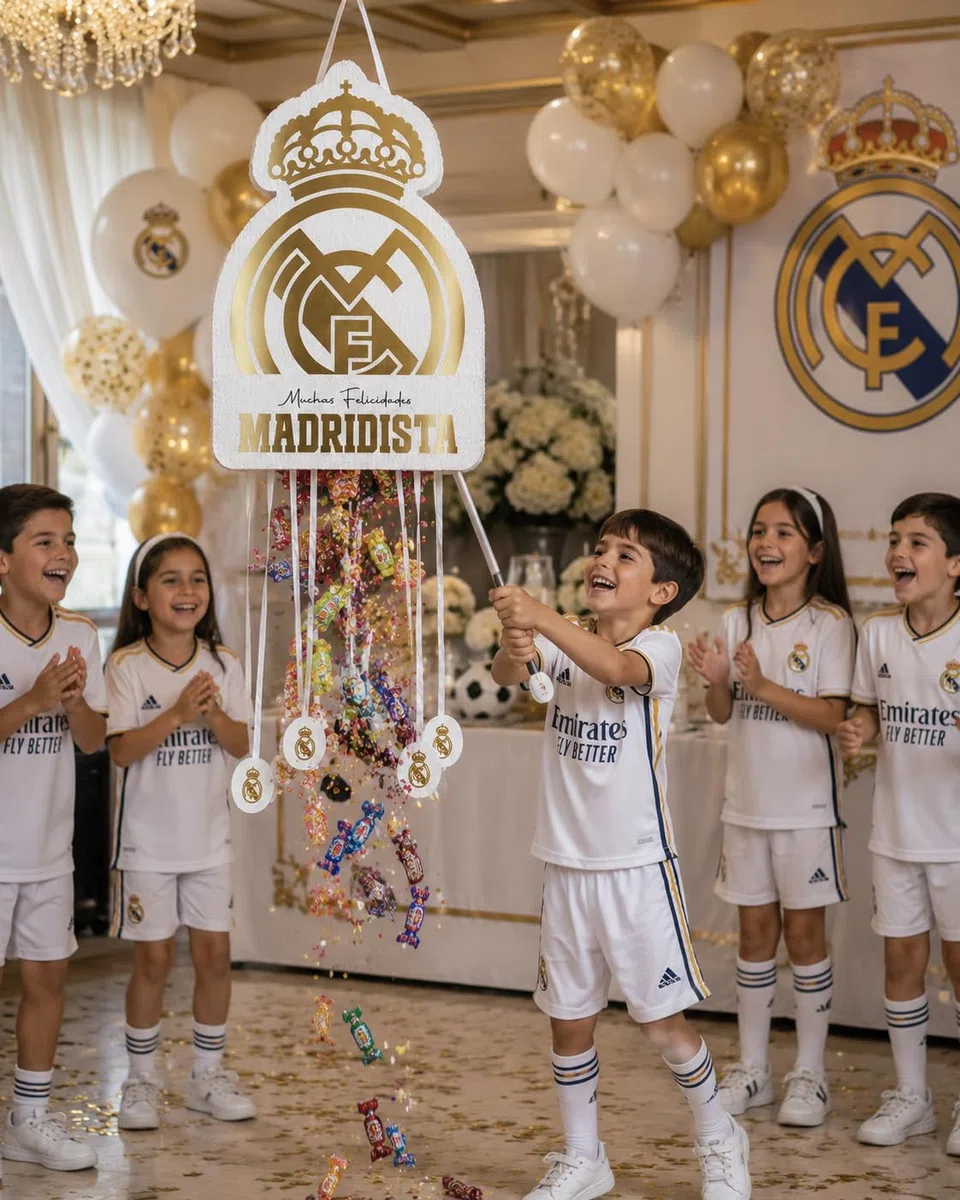 Piñata Temática del Real Madrid, Decoración para Fiestas, Ideal para Celebraciones y Cumpleaños