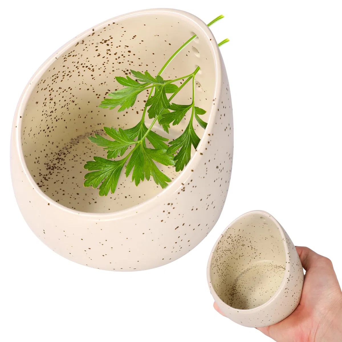 Lyreh Recipiente de Cerámica para Deshierbar Hierbas, Decapante Hierbas Eficaz Utensilio de Cocina para Perejil Cilantro Tomillo Romero y Menta