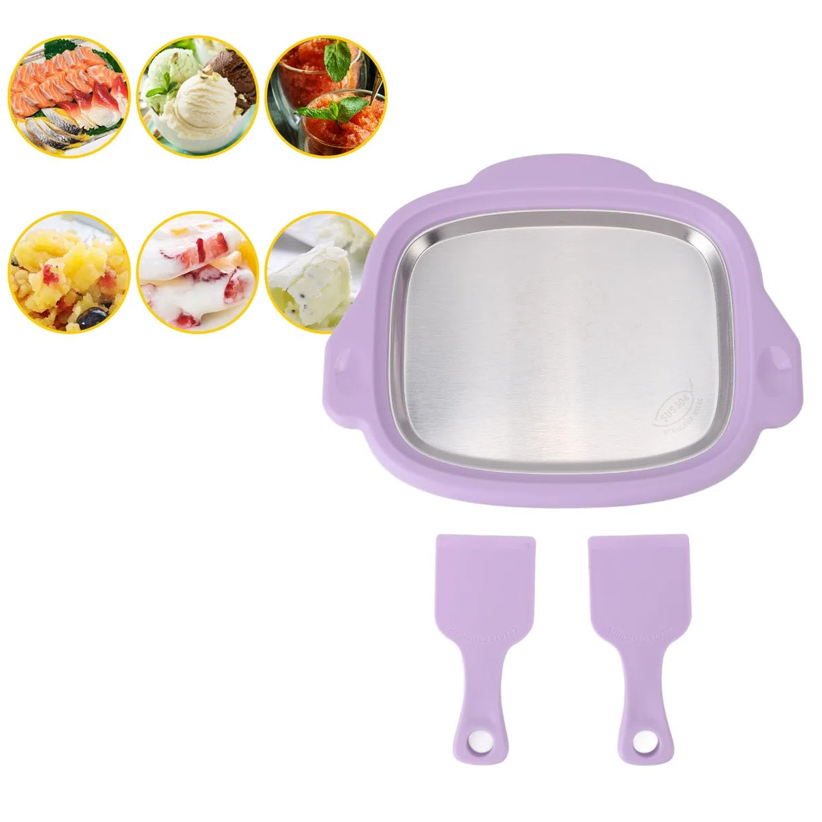 Máquina para hacer helados enrollados, mini placa de rollo congelable de acero inoxidable, rodillo de yogur helado con bandeja congelable y 2 raspadores para niños, helados caseros, slushies, yogur