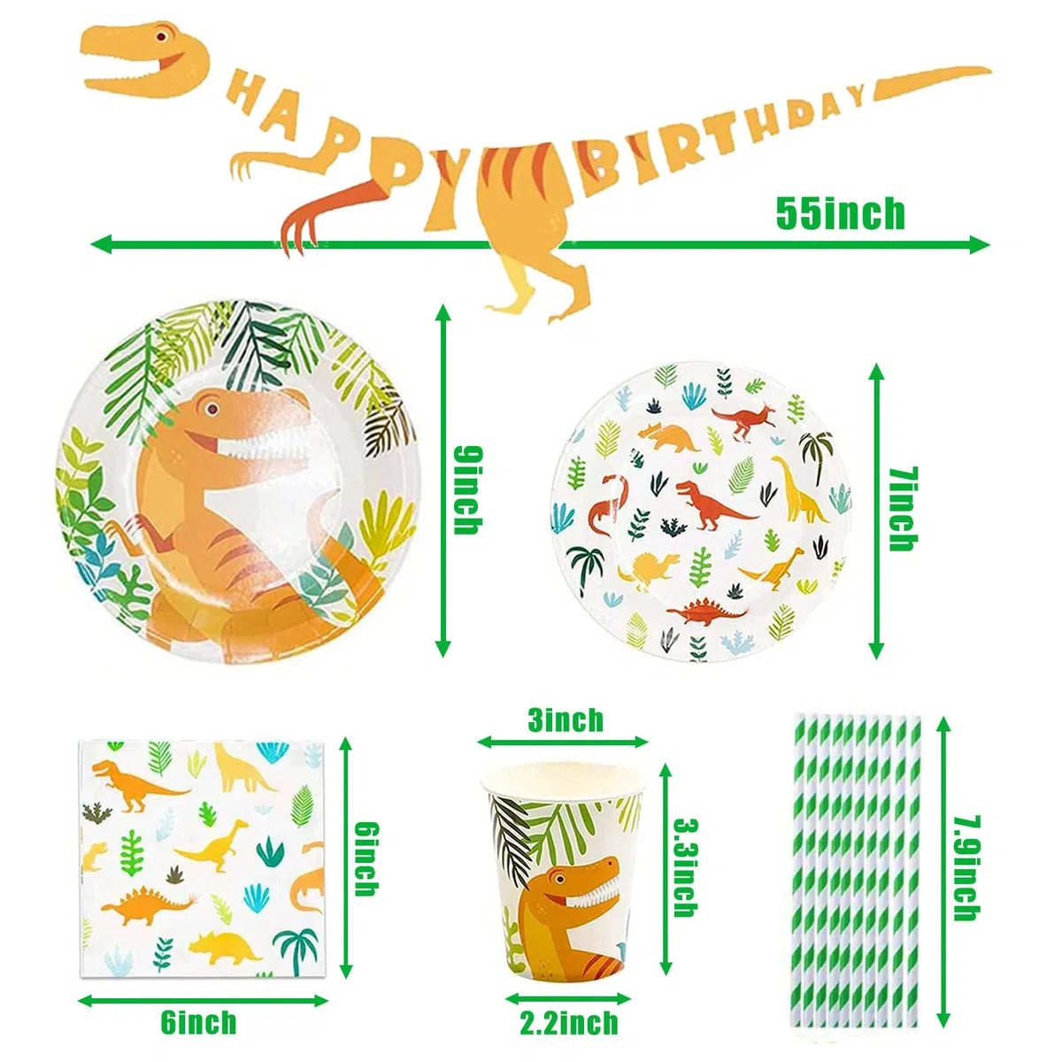 81 piezas Vajilla de Cumpleaños de Dinosaurio, Suministros de Fiesta de Dinosaurio de Papel para 16 Invitados, para la Decoración de la Fiesta de Cumpleaños del Tema de Los Niños