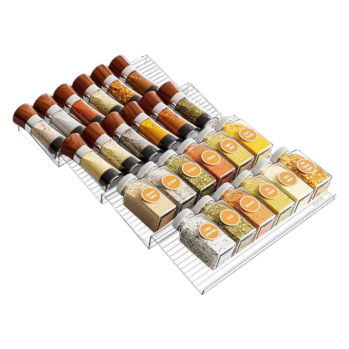 Seasoning Rack, Expandable Organizer, Drawer Storage Tray, Multi Tiered Cooking Condiment Holder for Apartment, Cabinet, Rental House, Restaurant, Pantry Use, Polystyrene White