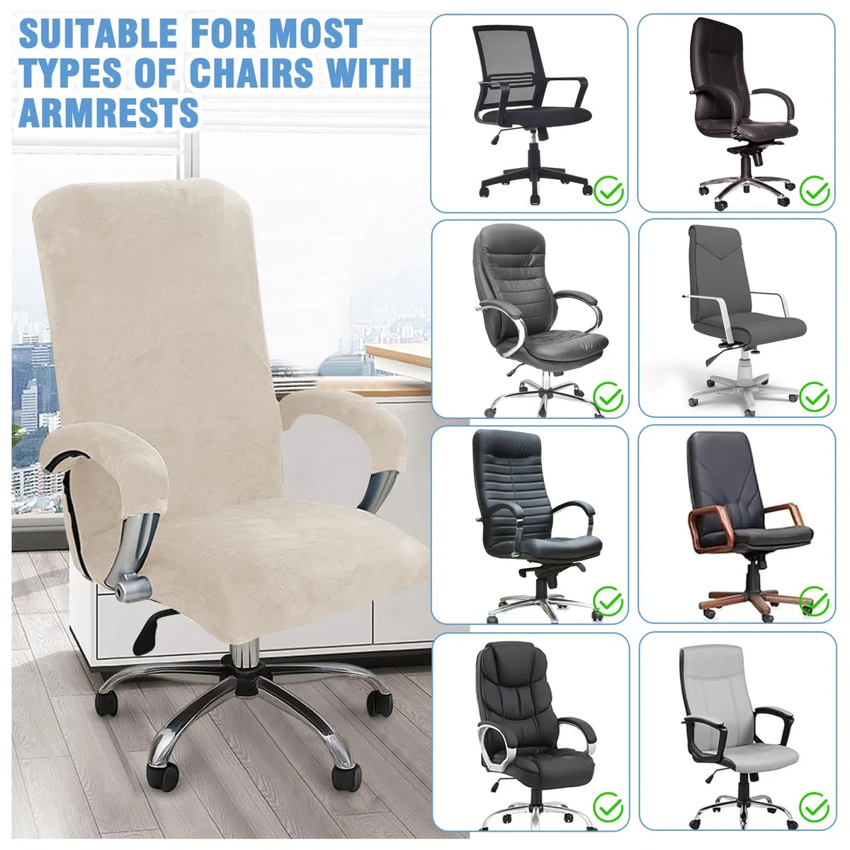Funda para silla de oficina, funda para silla de oficina con reposabrazos, funda de asiento extraíble para silla de oficina, funda para silla de oficina, silla de ordenador, silla