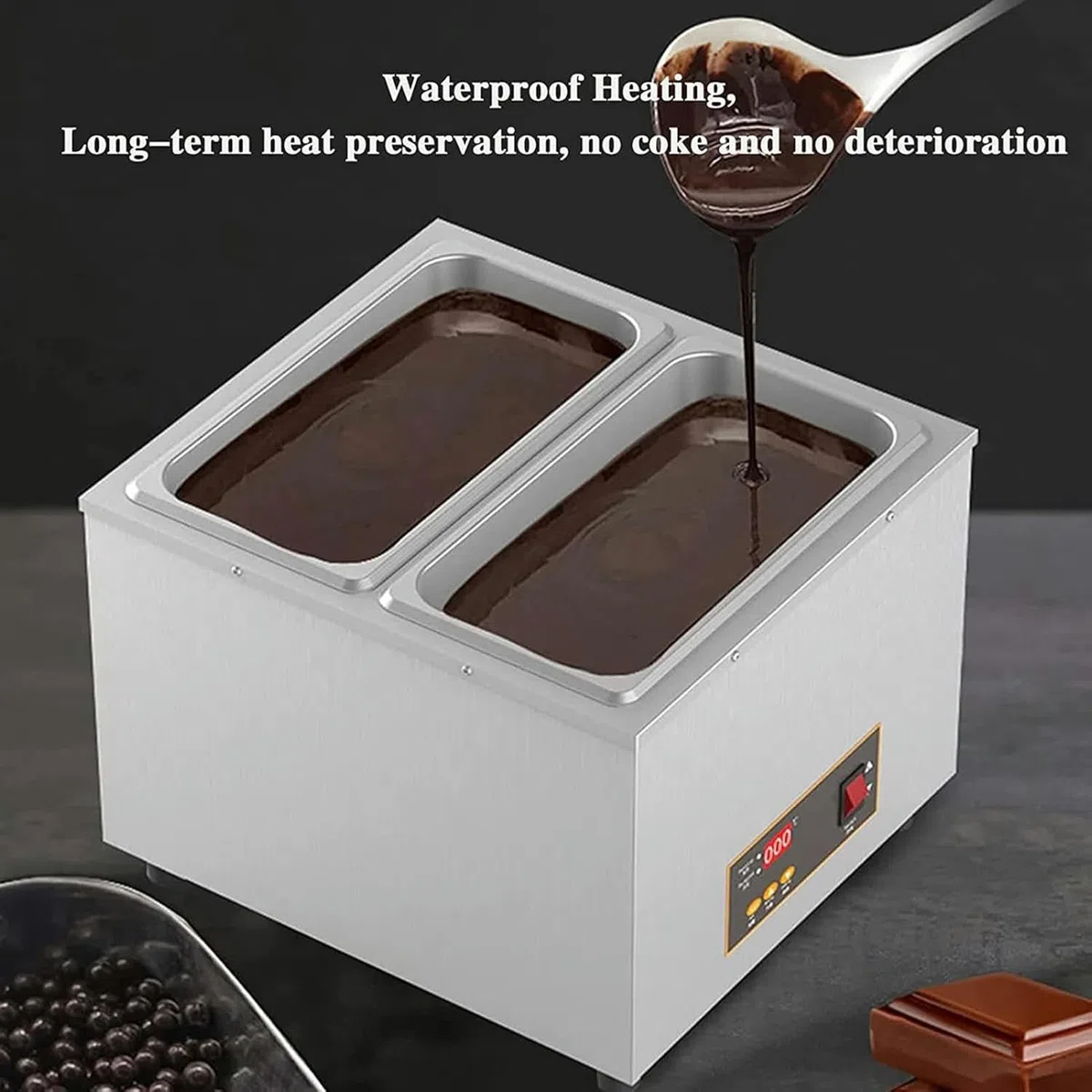 Fuente eléctrica de chocolate con control digital de temperatura, uso comercial