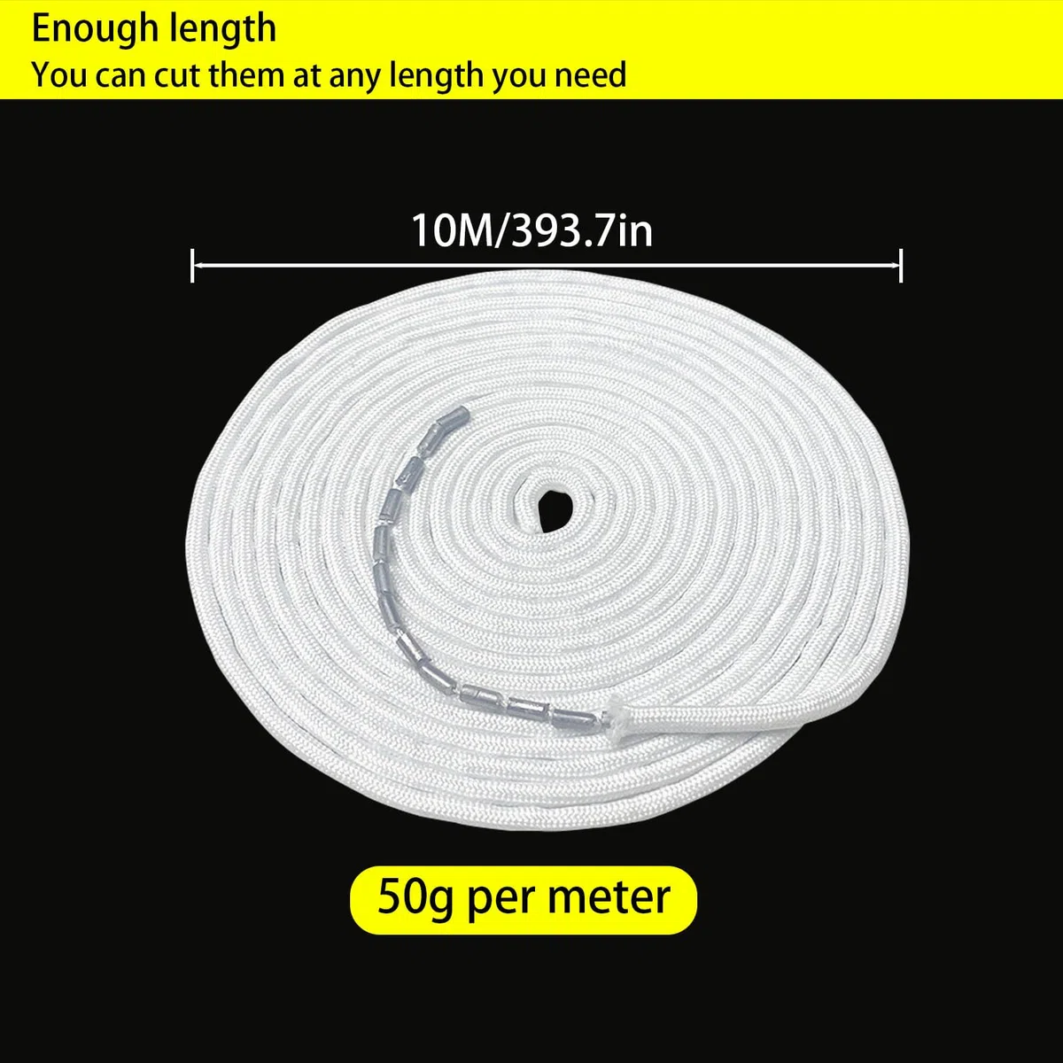 RHBHY 500g Pesas para Cortinas 10mCuerda de Plomo para Cortinas Contrapeso Cortina Varios Gramajes No Se Oxida Sin Ruido 50g/m (50g/M)