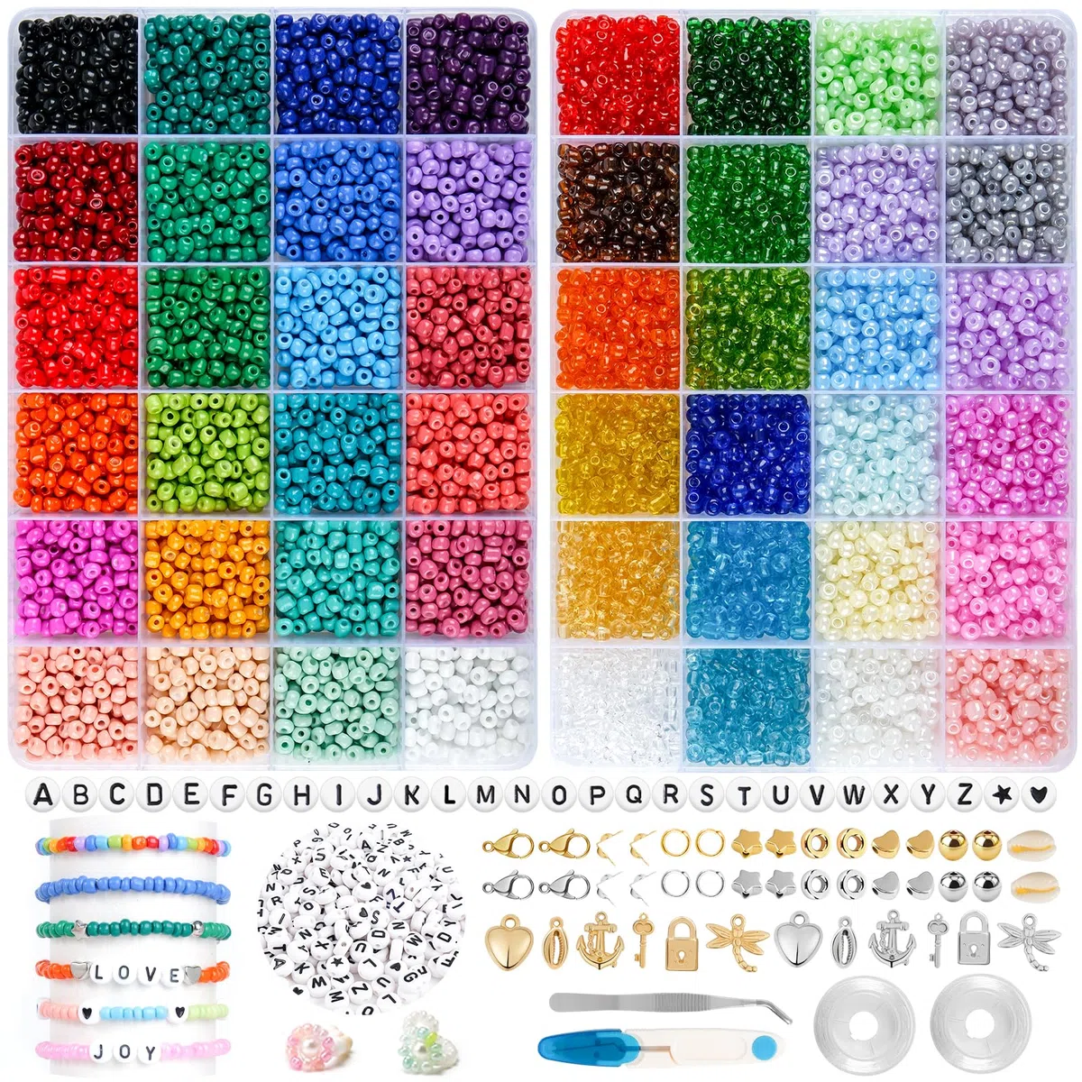 HOLDLEAF 4mm Abalorios para Hacer Pulseras，Cuentas para Pulseras con 300 Piezas Abalorios Letras，Kit Bolitas para Hacer Pulseras Cuentas para Cumpleaños, Festivales, Fiestas