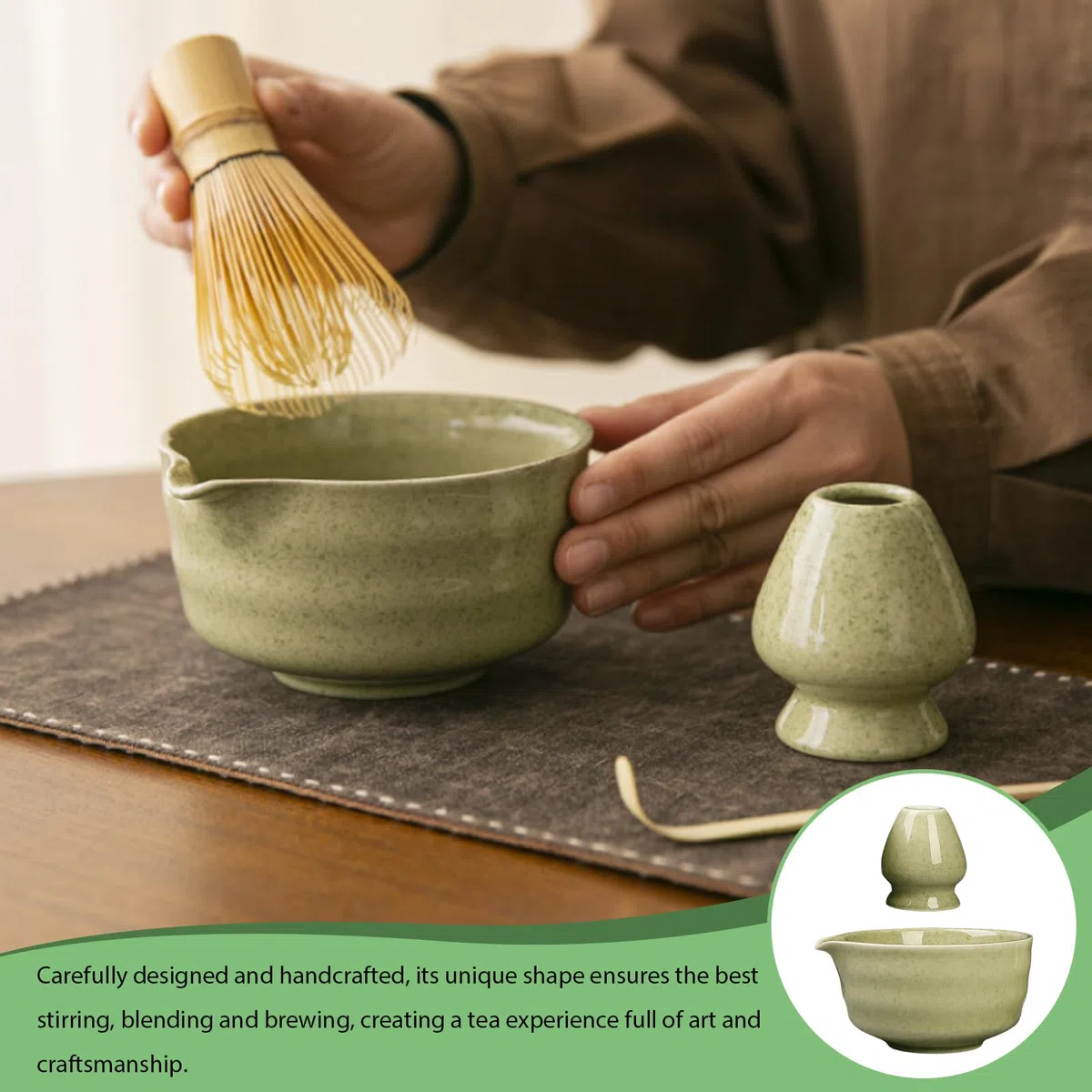 GOMETY Tazón de té japonés para matcha con vertedor, Chawan para batir matcha, cuenco tradicional de cerámica