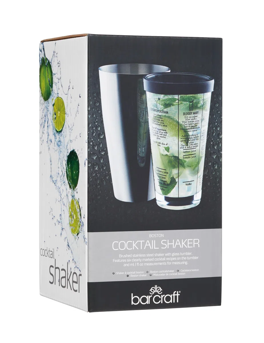 BarCraft Juego de Coctelera Boston con Recetas Impresas, Acero Inoxidable, 400 ml