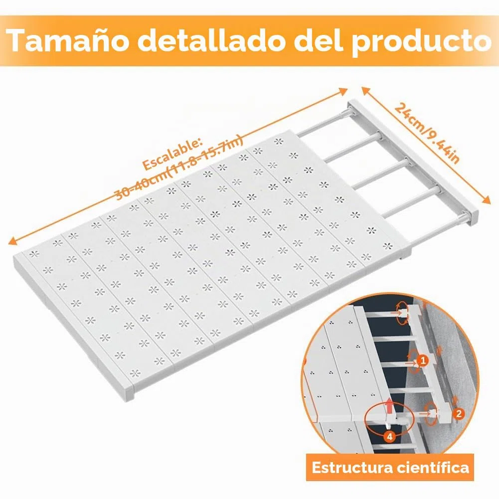 Estantería extensible, estantería para armario, estantería ajustable de 24 cm de ancho, estantes ampliables, estante de armario, separador de estantes para cocina, baño
