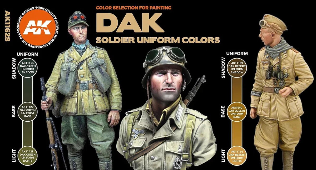 AK Acrylics 3Gen FIGURE SET AK11628 DAK SOLDIER UNIFORM COLORS 3G (6x17ml)