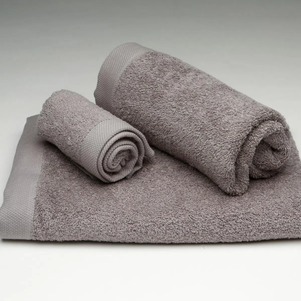 Burrito Blanco Juego de Toallas 3 Piezas | Bidet 30x50cm | Manos 50x100cm | Ducha 70x140cm | 100% Rizo Algodón | con Cenefa Jacquard | Color Gris