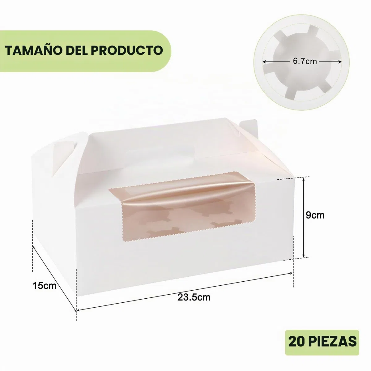 Coolty 20pcs Cajas para Tartas 6 Agujeros Cajas para Cupcakes con Asa para Embalaje Panadería Pastelería Galletas Magdalenas Cupcakes Postres Tartas (Blanco)
