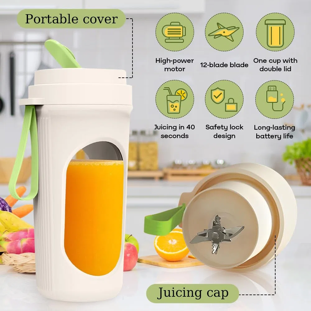 Batidora de Vaso Portatil,450 ML Mini Licuadora para Viajar Batidora,con Cuchilla de Acero Inoxidable de 12 Puntas,USB Mini Licuadora de Jugo Portátil Vaso Batidoras para Batidos Zumos Smoothies