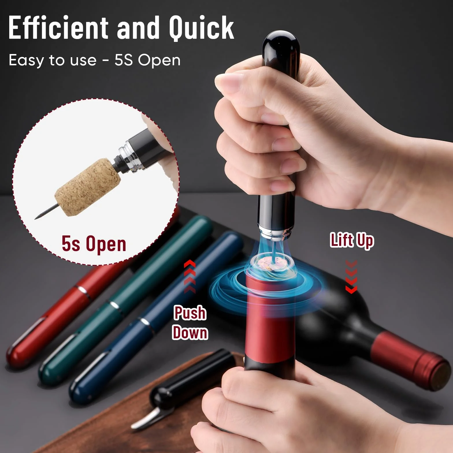 Sacacorchos Profesional de Aire a Presión - Pack de 3 Tycoonest Abridor Vino Rápido Fácil Extractor Corcho sin Roturas Agujas Acero Inoxidable Cortacápsulas Alternativa Eléctrico Regalo Amantes Vino