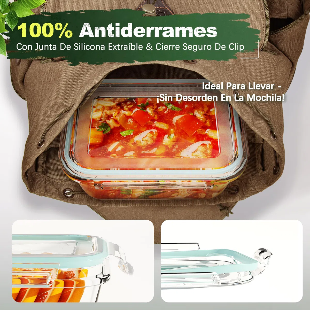 Recipientes Herméticos de Cristal 4 Piezas – Fiambreras de Vidrio con Tapa – 1040ml/640ml/370ml/180ml – Apto Microondas, Horno, Congelador – Sin BPA – Almacenamiento de Comida