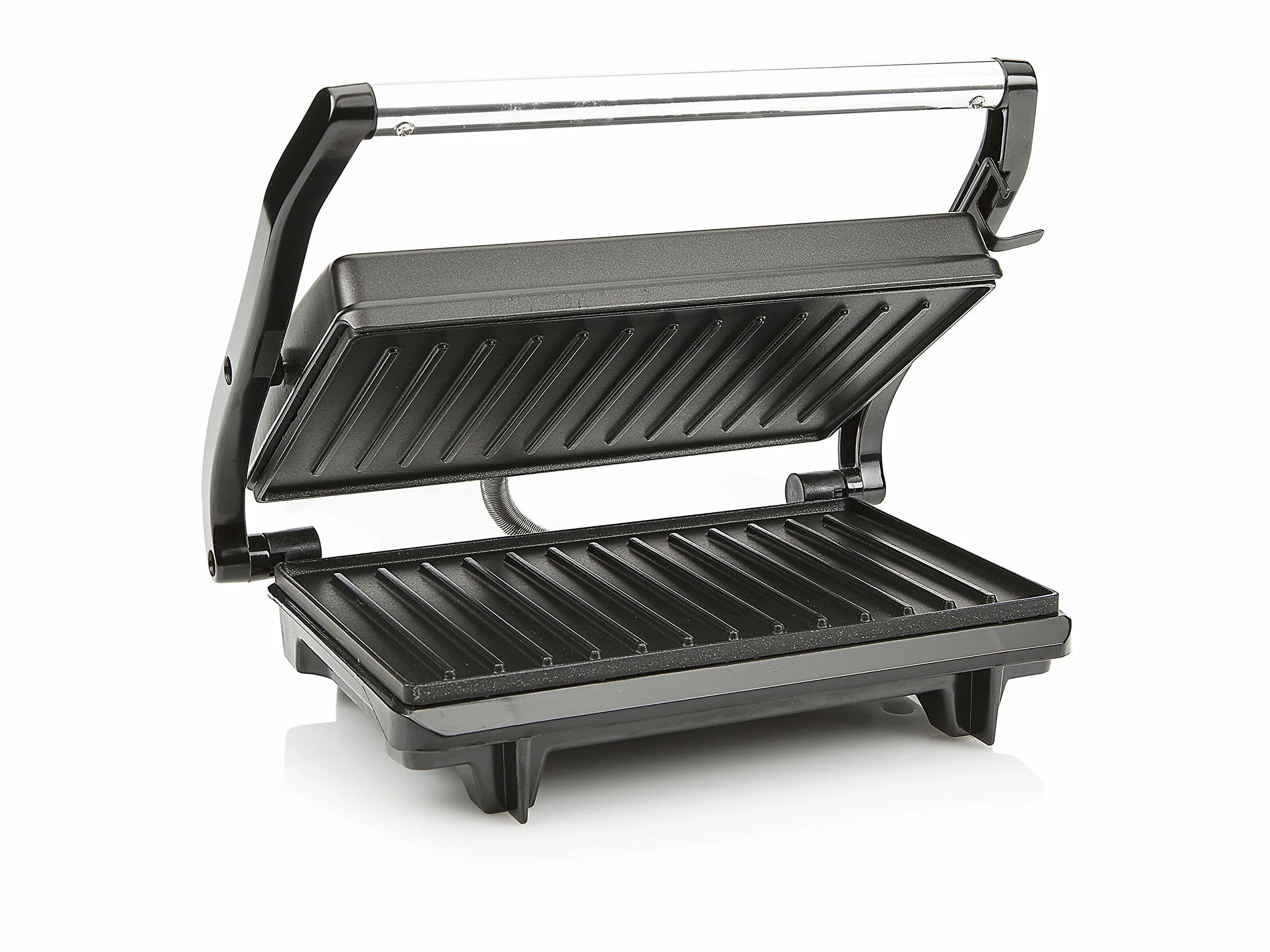 Tristar GR-2650 Parrilla eléctrica con superficie de cocinado de 22.5 x 14 cm, revestimiento antiadherente, tapa flotante, libre de BPA y PFOA, almacenamiento para el cable, 700 W, Color Negro
