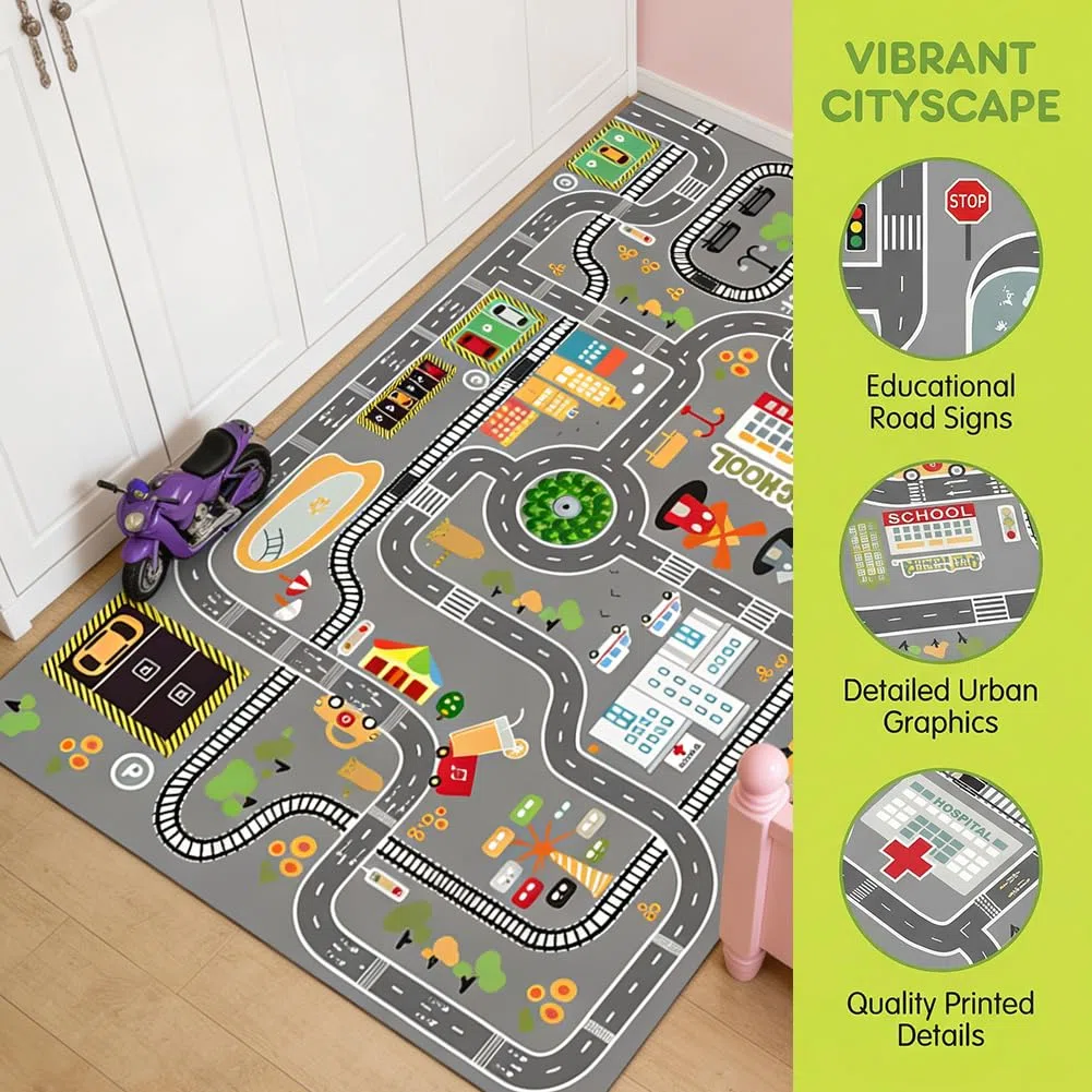 Alfombra de Calles de la Ciudad Alfombra Rectangular Antideslizante Alfombras Suave y Acogedora Alfombras de Terciopelo de Cristal para Decoración y el Juego en Habitación de los Niños