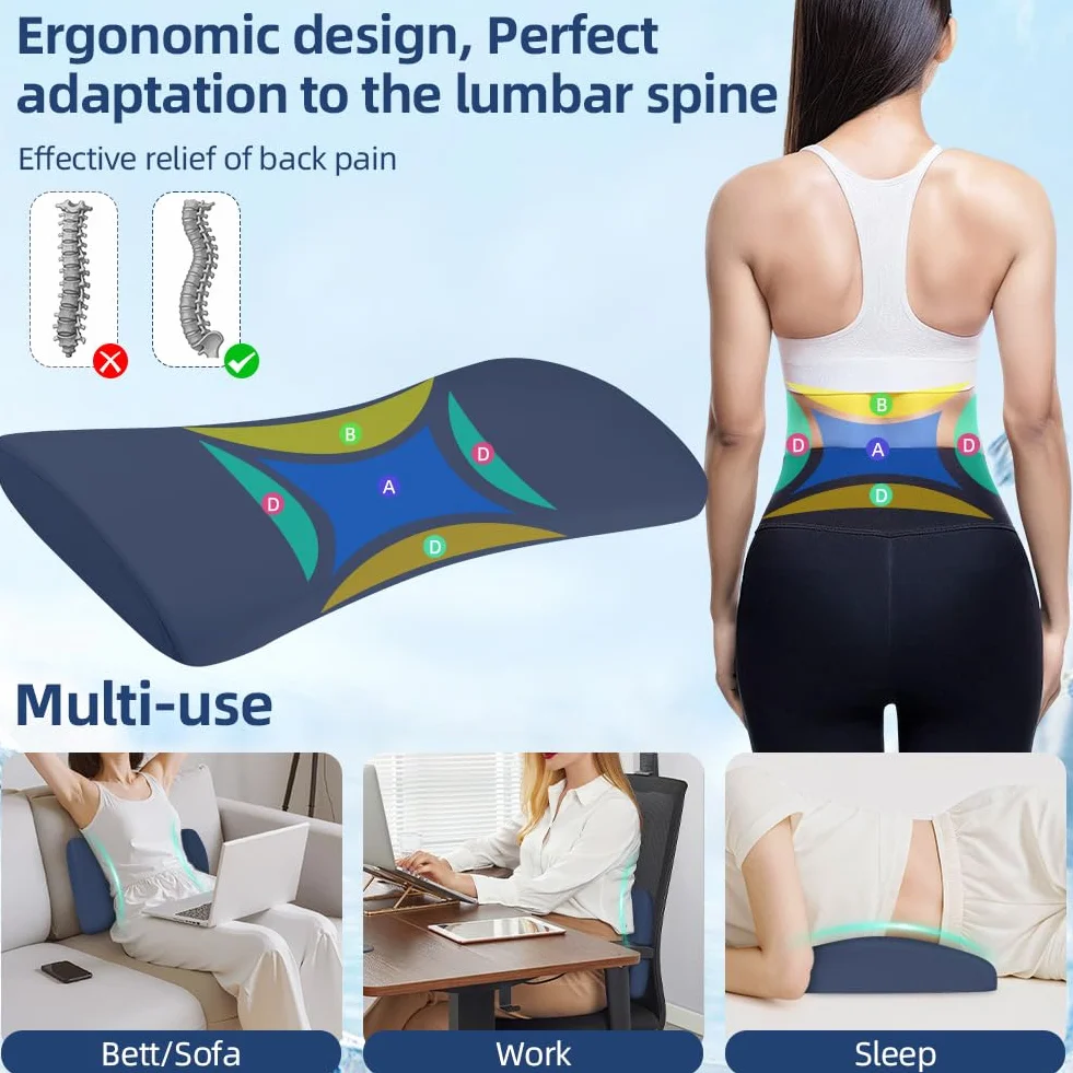 HOTUT Almohada de Apoyo Lumbar para Dormir, Almohada de Apoyo para la Cintura, Almohada Lumbar Dormir, Almohada de Cintura de Espuma Viscoelásticade para Cama, Sofá, Coche, Silla de Oficina
