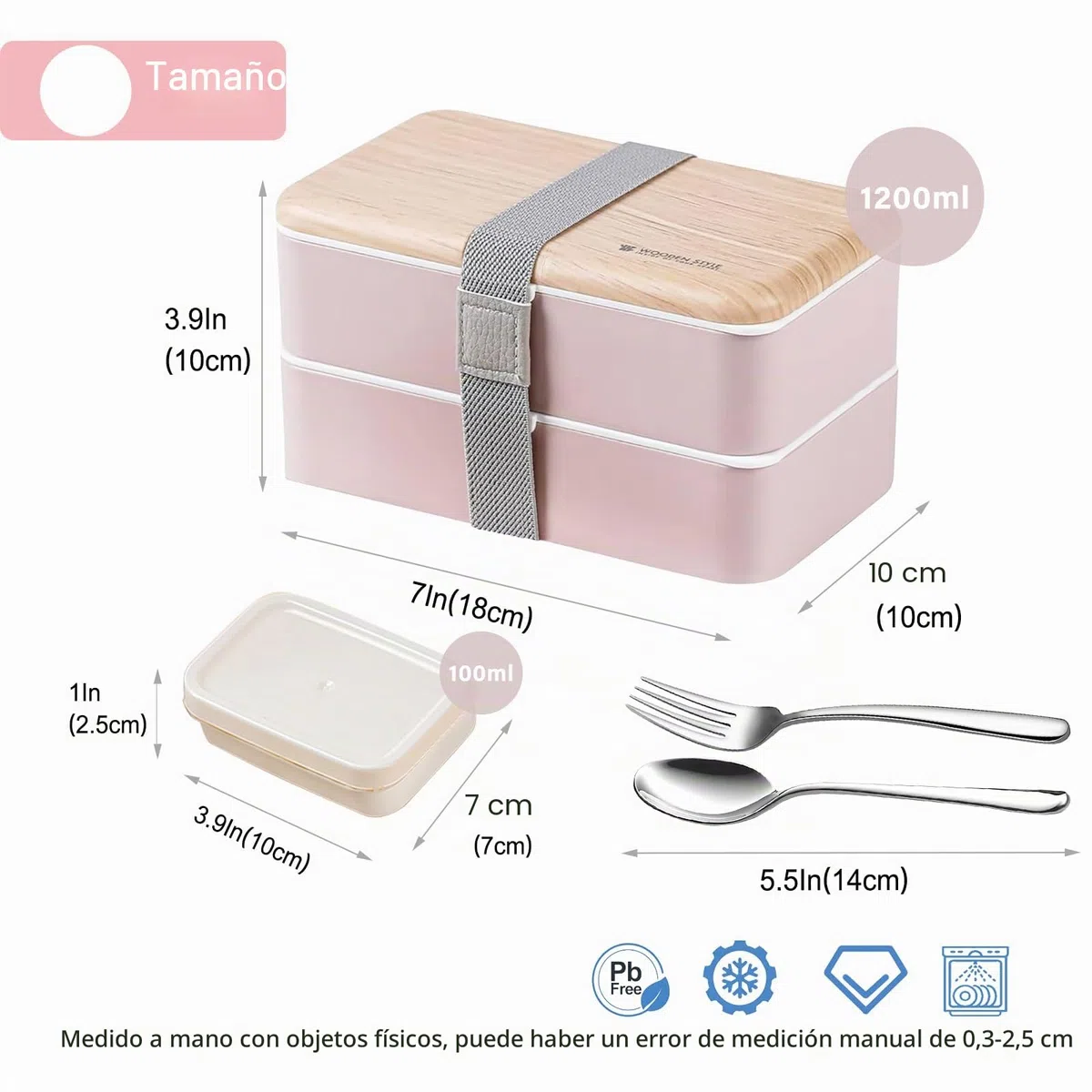 Binoster Fiambrera bento box original Lunch Box Lunchbox Caja de Almuerzo contenedor Bundle Divider Estilo japonés a con acero inoxidable Utensilios cuchara y tenedor (Rosado)
