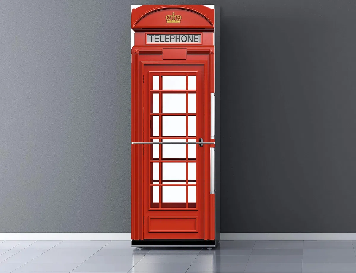 Pegatinas Vinilo para Frigorífico Cabina telefonos Londres | Varias Medidas 185x60cm | Adhesivo Resistente y de Fácil Aplicación | Pegatina Adhesiva Decorativa de Diseño Elegante