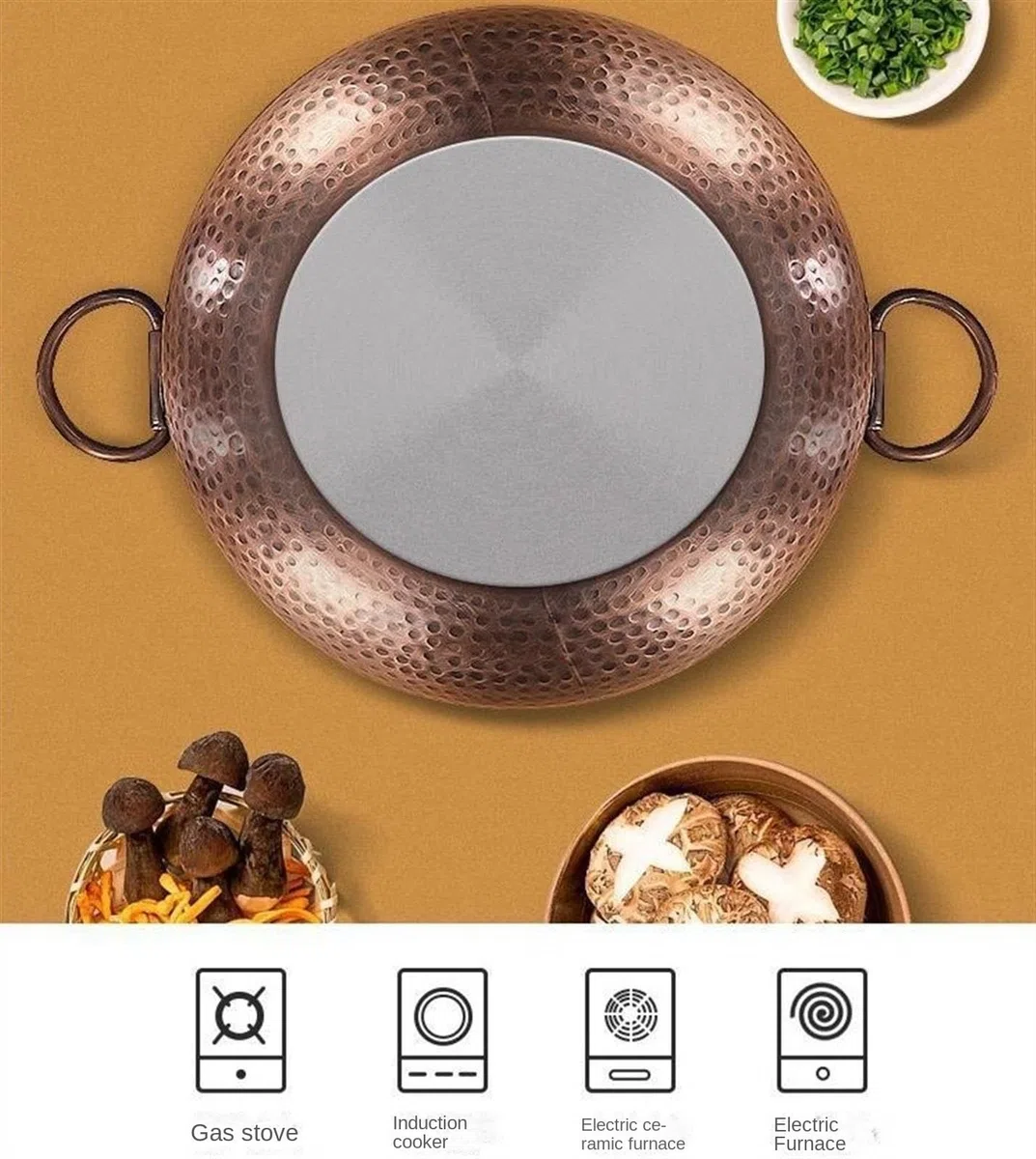 Olla para Fondue de 26 cm: Olla para Fondue sin BPA, Apta para cocinas de inducción, de Cobre, Comidas Familiares, Que le Permite cocinar fácilmente una auténtica Fondue China