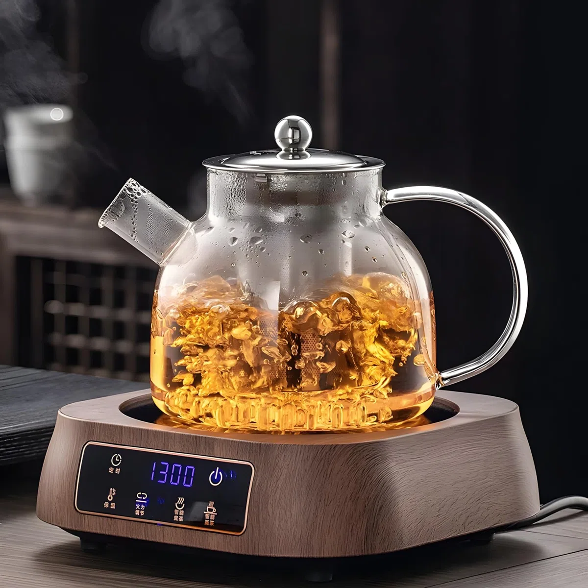 Tetera - 1000 Ml Tetera de Vidrio, Vidrio de Borosilicato, Teteras para Te con Filtro,Revestimiento del Filtro de Acero Inoxidable, Apto para Té Perfumado, Té Verde, Té Negro, Té de Frutas