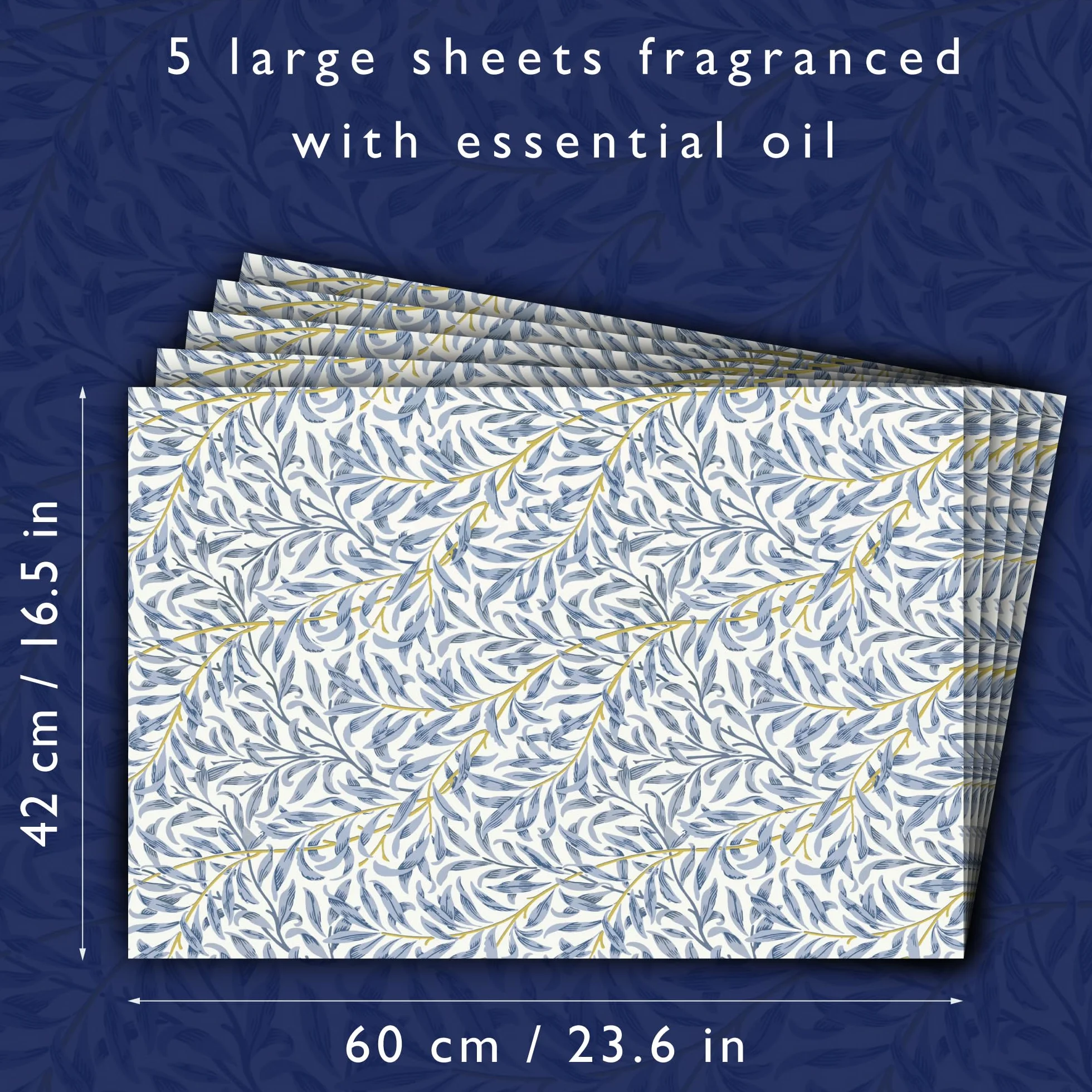 The Master Herbalist Forro para Cajones Perfumado en un Diseño Azul William Morris (Plegado), Paquete de 5 Hojas, Contiene Aceites Esenciales (Neroli y bergamota, Folded)
