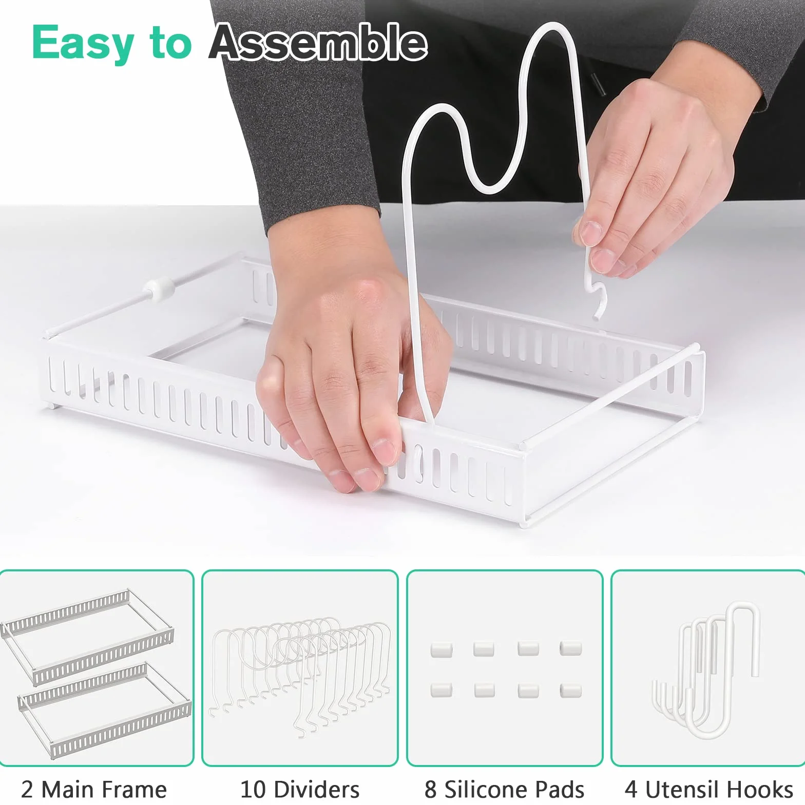Puricon Organizador de Sartenes, Ollas y Tapas, Soporte Sartenes para Armario, 10 Compartimentos Solución de Almacenamiento Flexible para Espacio Limitado en La Cocina -Blanco