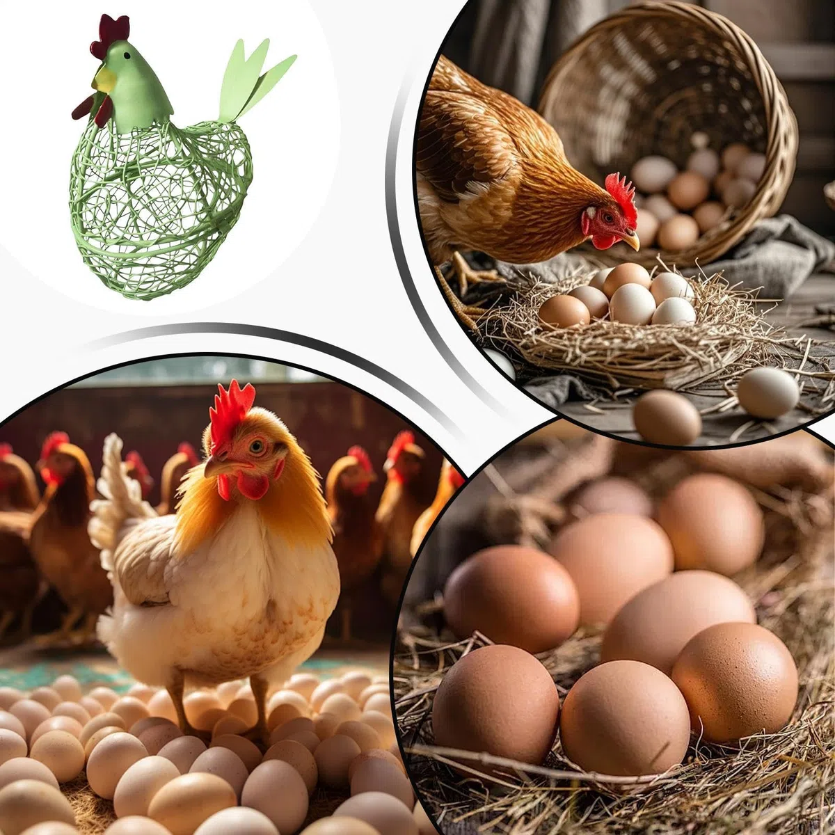 Cesta para Huevos,Decoración Rústica de Cocina en Metal | Almacenamiento con Forma de Gallina Recolector de Huevos | para Jardín, Patio Trasero, Pascua, Encimera y Mesa, Estilo Granja
