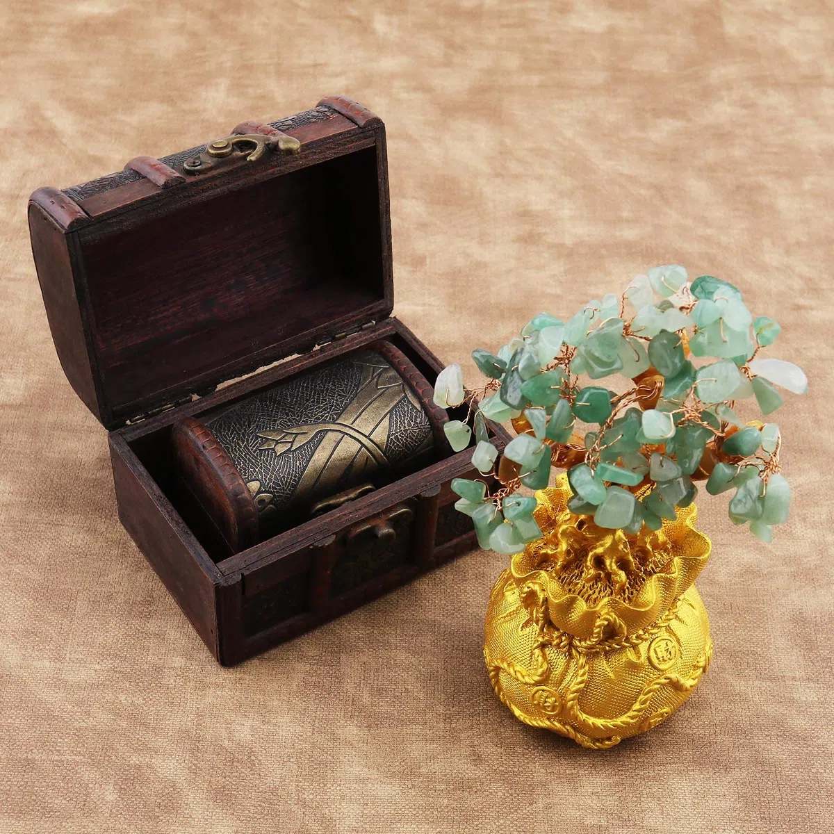 OTOTEC Feng Shui Dinero Suerte Piedra Árbol Cristal Arte Decoración Oficina Sala Buena Suerte Mejor Regalo Verde
