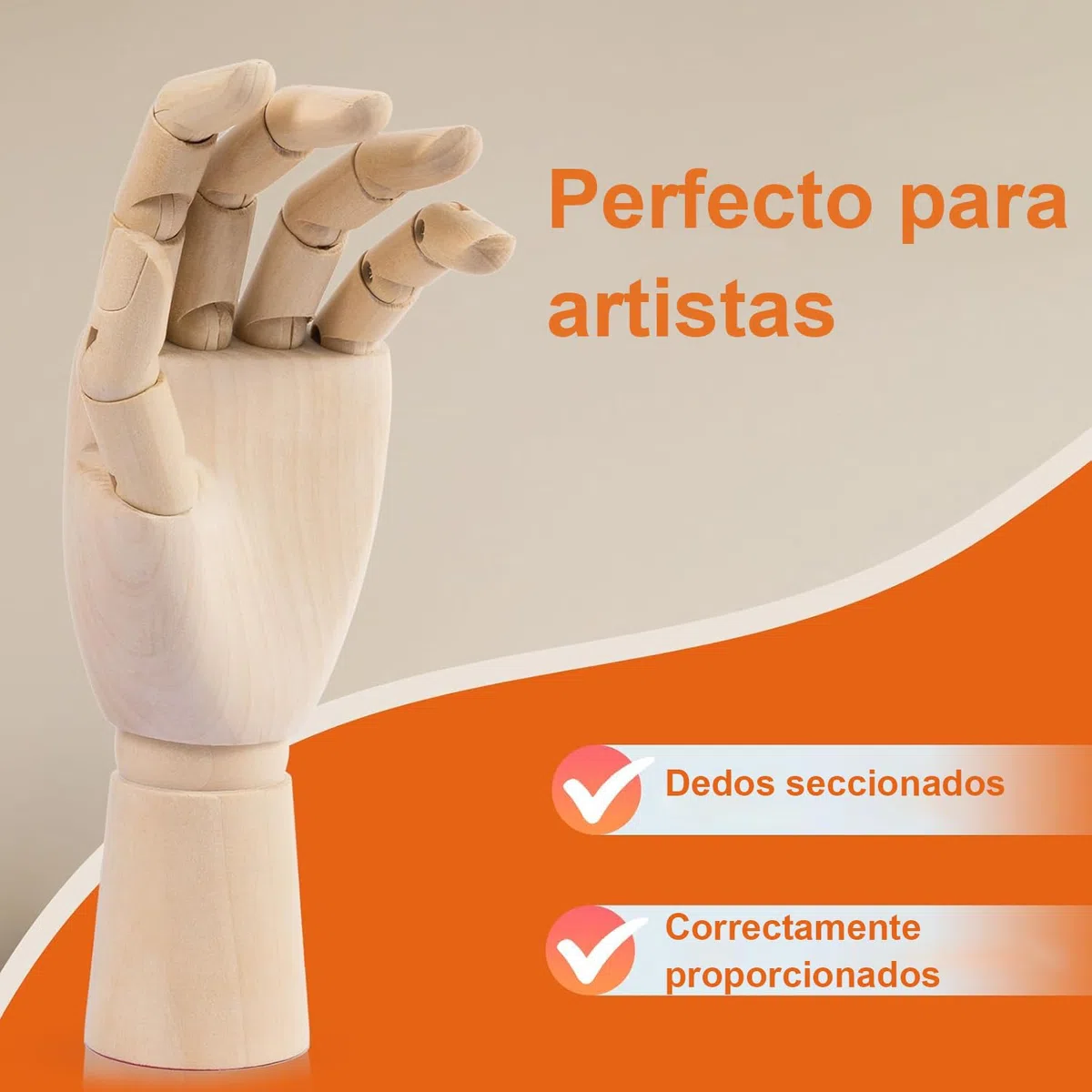 Mano Articulada de Madera Derecha 25 cm, Maniquí de Mano con Dedos Móviles, Modelo Anatómico para Dibujo Artístico, Ideal para Bocetos y Pintura