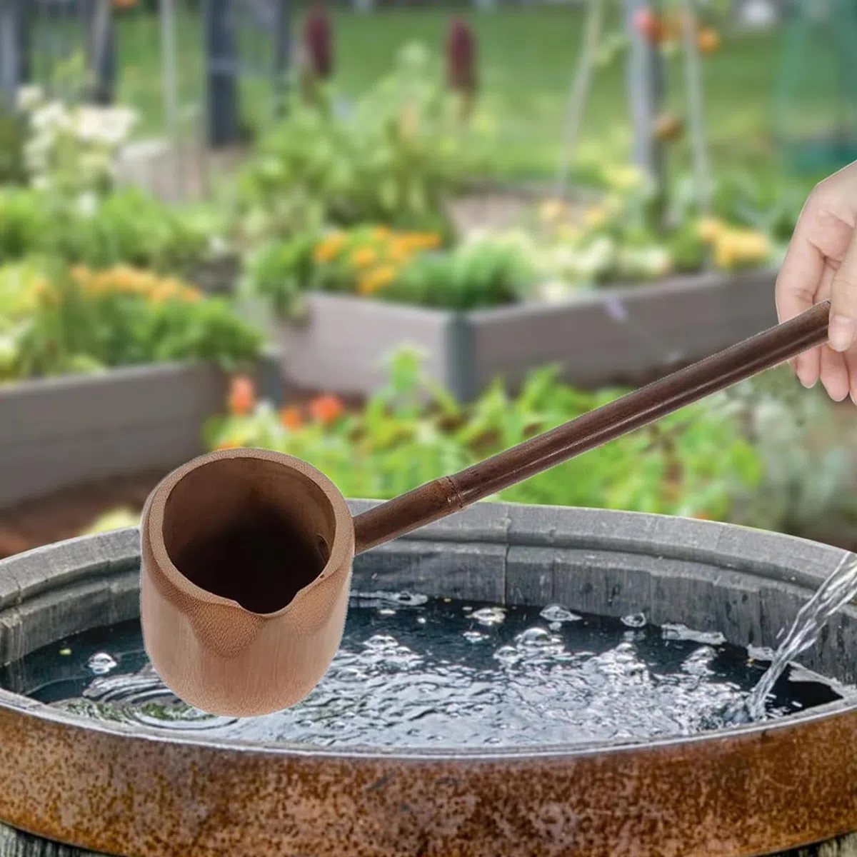 Cucharón de Bambú, Cucharón de Madera para Agua con Mango, Cucharón De Agua De Bambú Estilo Japonés, para Jardín, Hogar, Ceremonia Del Té