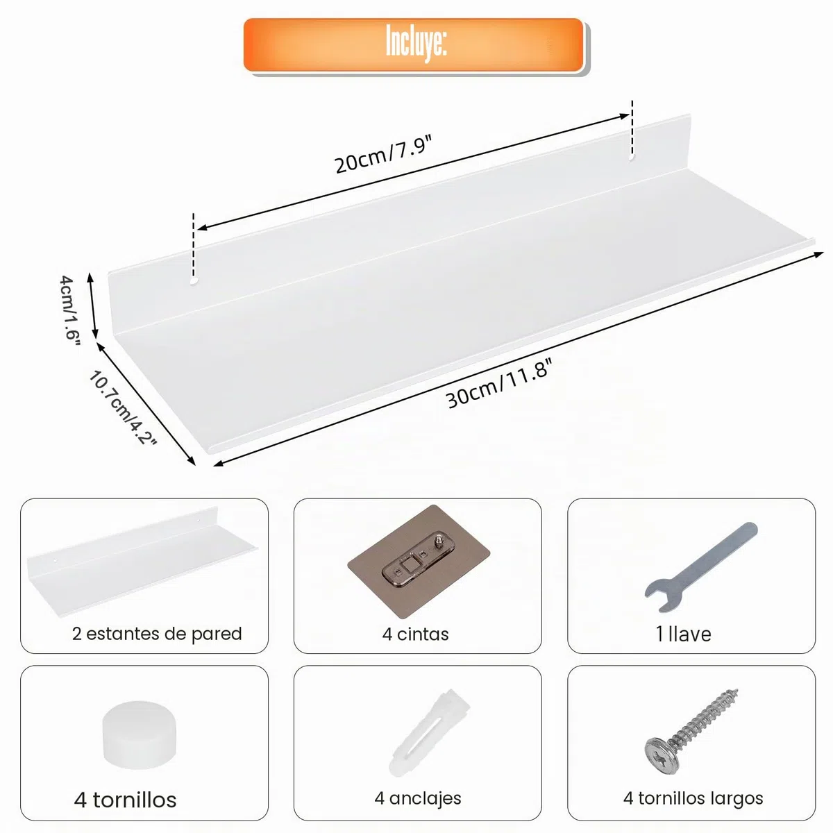 YUET 2 Piezas Estanterias de Pared, Aluminio 30cm Blanco, Estante Pared Montados en la Pared, Estantes para Ducha, Estantes flotantes de Pared, Baño, Cocina, Sala de Estar, Oficina, Salón