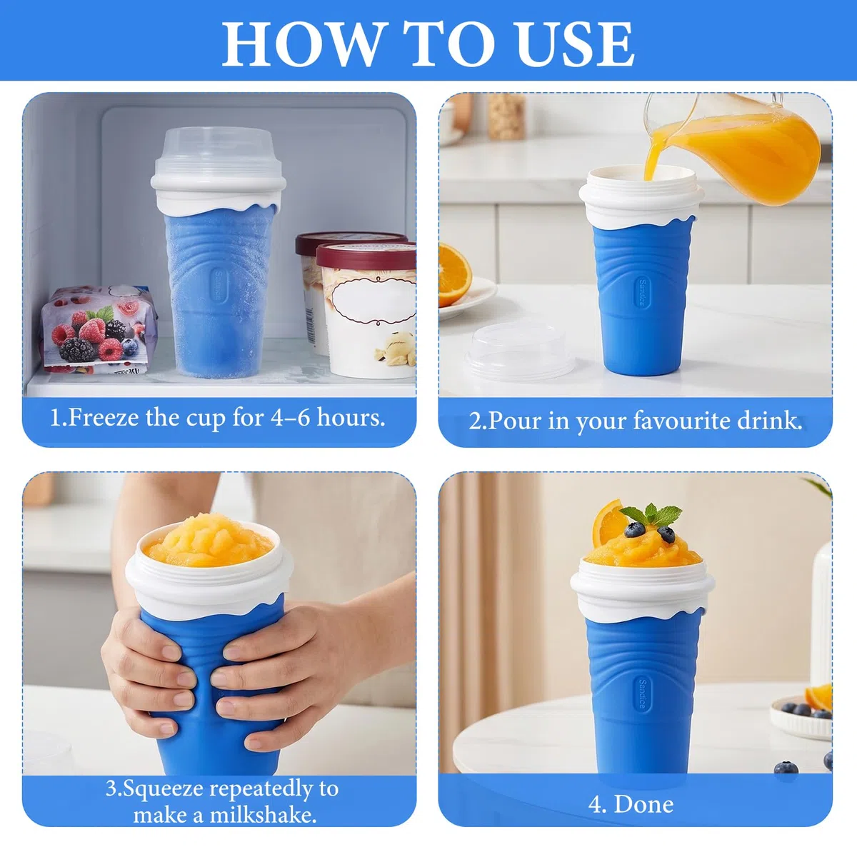 500 ml Taza para Hacer Granizadosen Silicona, Slushy Maker Reutilizable con Cuchara-Pajita 2 en 1 y Cepillo de Limpieza, para Smoothies, Batidos y Bebidas Frías Caseras, para Niños y Familia (Rosa)