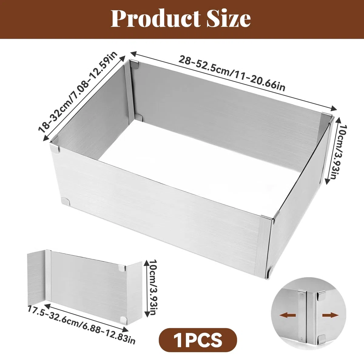 Molde Rectangular para Pastel Ajustable, 28x18 a 52x32 CM Moldes Cuadrados para Ttartas Acero Inoxidable de 10 CM de Alto Anillos para Tartas para Hornear y Preparar Pasteles de Mousse