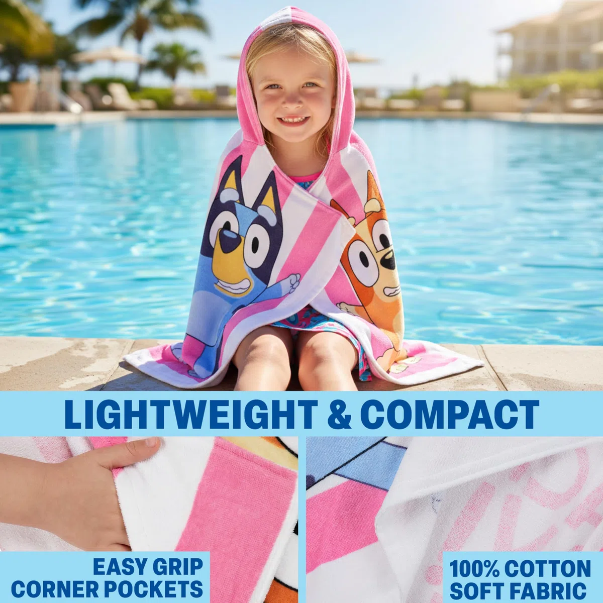Get Trend Bluey Poncho Toalla Niña con Capucha 2-6 Años, 100% Algodón Toalla de Baño Infantil, Piscina Playa Poncho de Natación con Capucha, Idea de Regalo para Niña (Multi Bluey)