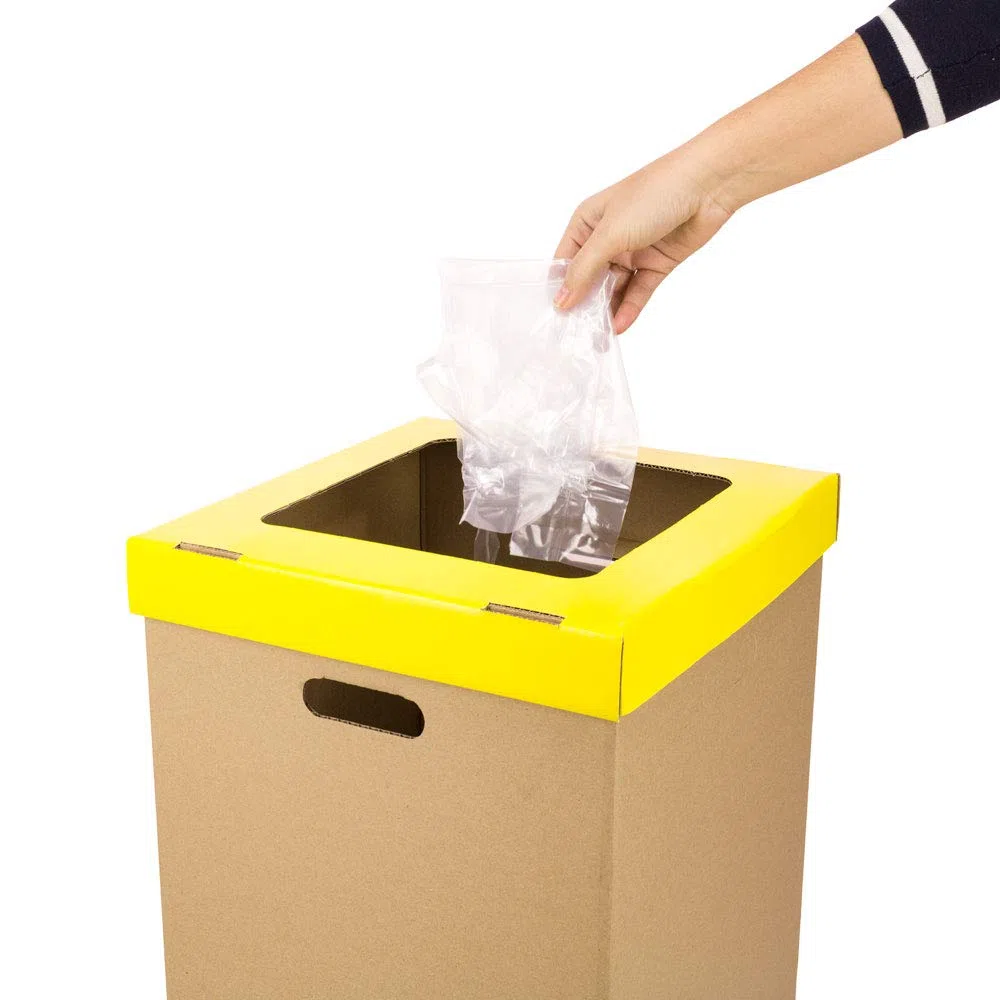 ONLY BOXES, Papelera de Cartón, Papelera con Tapa, Dimensiones 37 x 36 x 70 cm, Color Amarilla