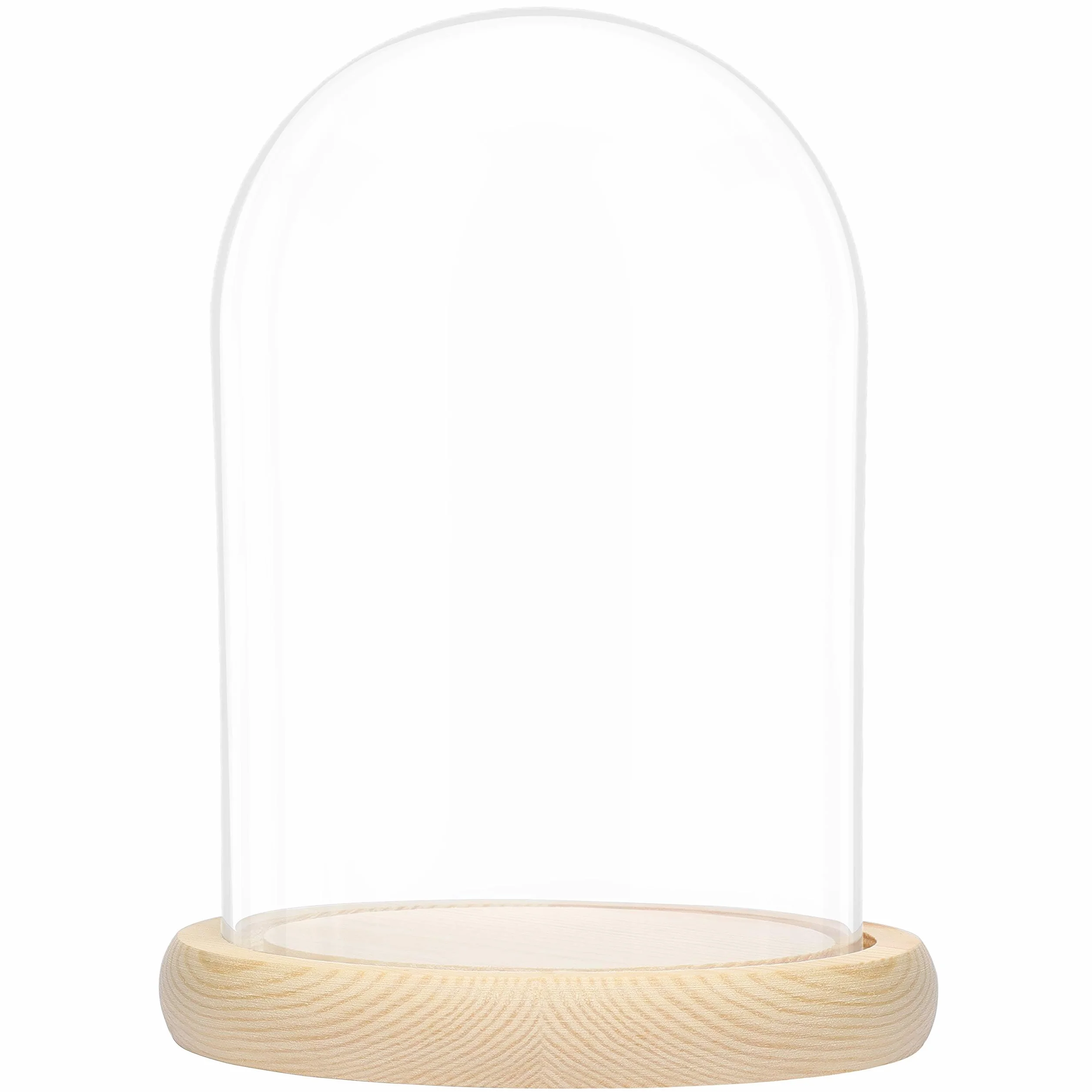 Belle Vous Cúpula Cristal Jarra Domo Campana con Base de Madera Natural – 20cm - Campana Decorativa Transparente Centro de Mesa para Luces de Hada - Urna Antigüedades
