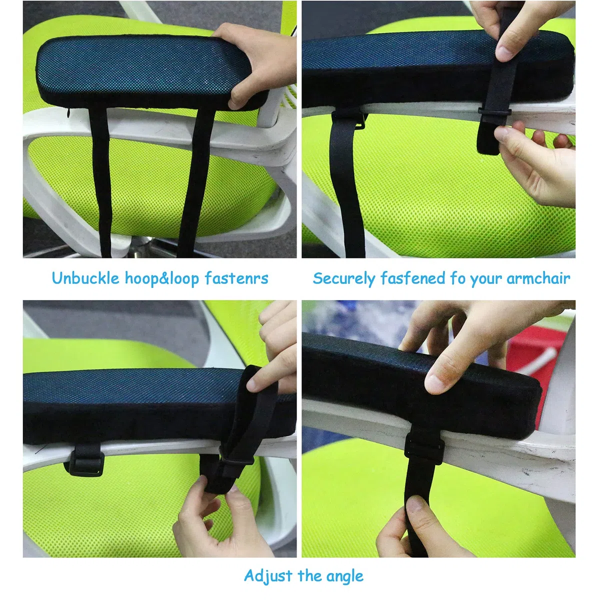 JoyPlus Almohadilla para Reposabrazos, 2 Piezas Cojín de Reposabrazos de Silla de Oficina, Funda Reposabrazos Silla Gaming con Memoria Espuma Viscoelástica para Alivio de Codos y Antebrazos (Negro)